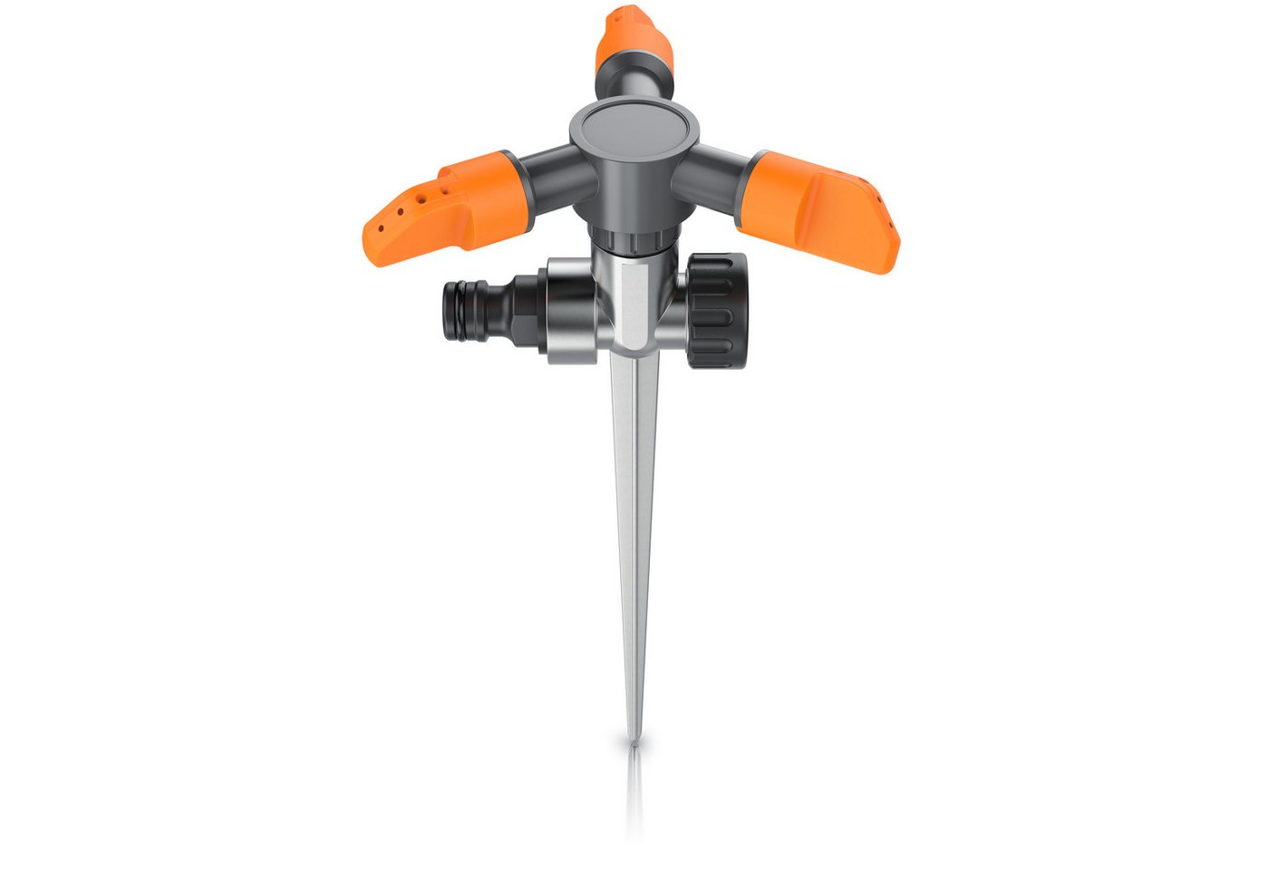 Brandson Kreisregner 3-fach Rasensprinkler mit Erdspieß, 360° Flächenregner, Sprühregner, für Flächen bis 150 m², 14 cm lang, (1-St), 3 Arm Sprinkler, 45° - 90° Winkel, 7m Reichweite, robuster Spike