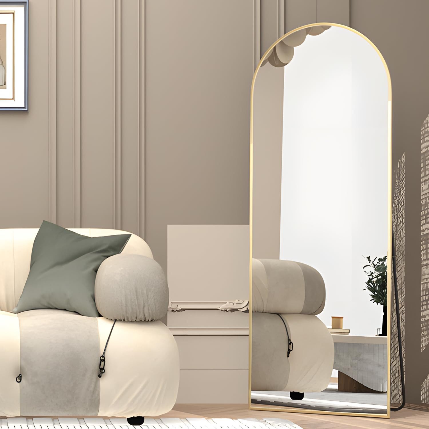 CASSILANDO Ganzkörperspiegel gewölbter Bodenspiegel, großer Boden-Spiegel,mit Alu-Rahmen,162*53cm, Ganzkörperspiegel mit Halterung, Wandspiegel,Gewölbter Schminkspiegel