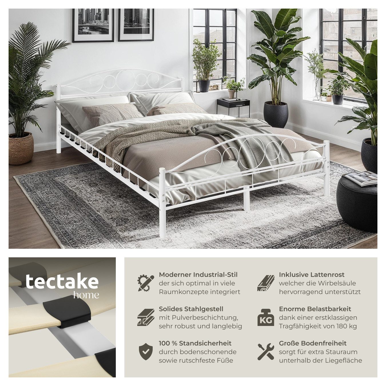 tectake Bettgestell Metallbett, robustes Stahlgestell günstig online kaufen