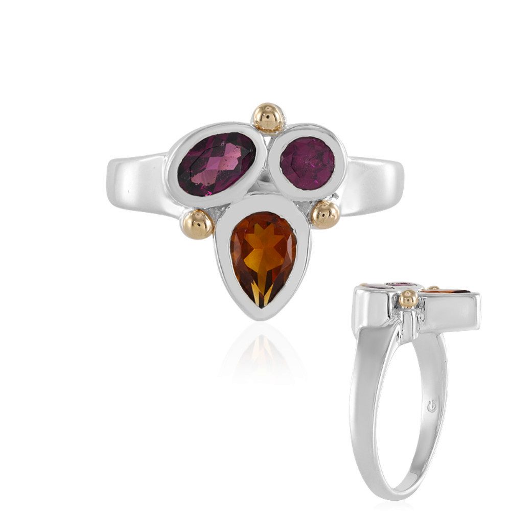 Cavill Goldring Cavill Edelsteinring 3,45 ct Citrin & Rhodolith, 925 Silber, 14K Gold (1-tlg)