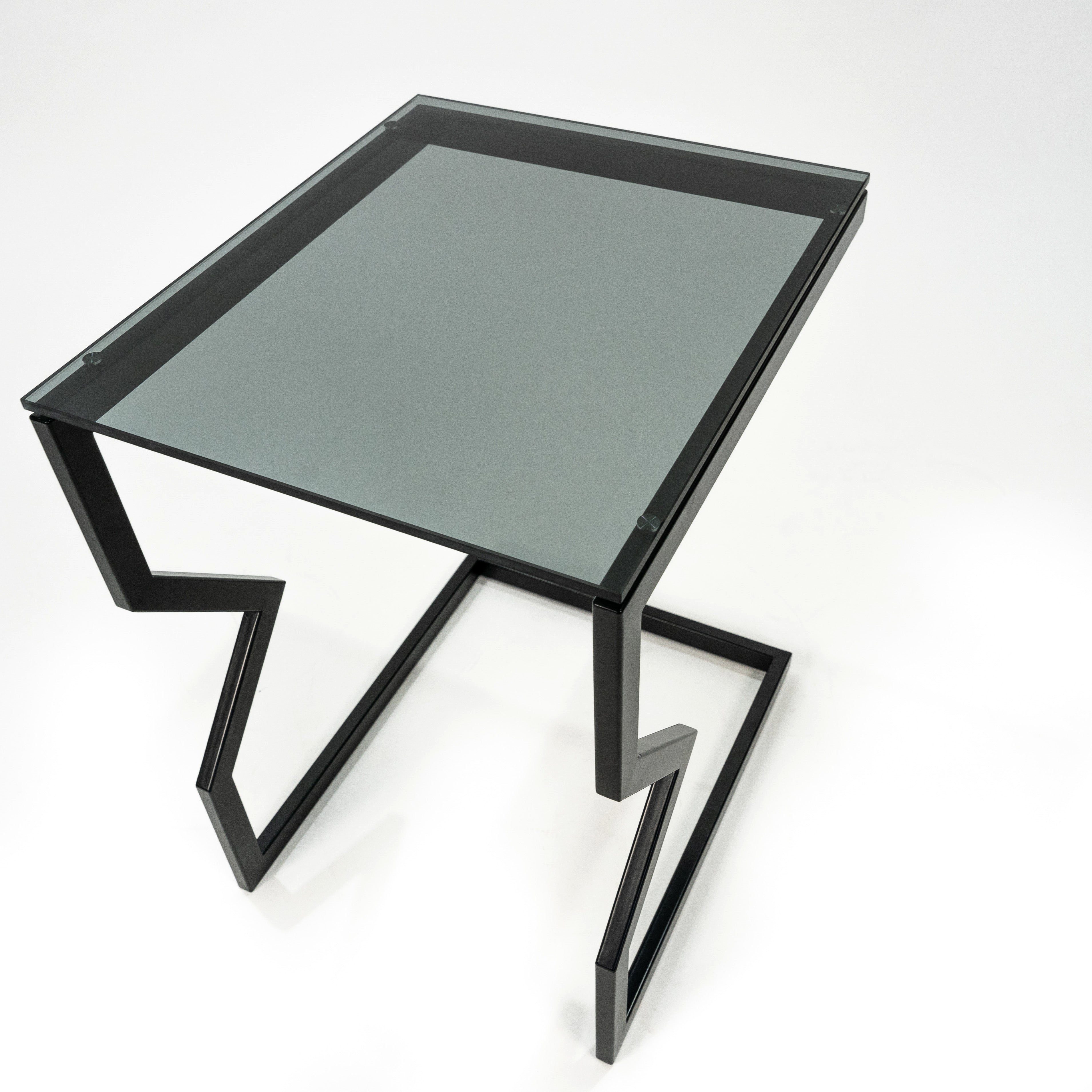 Sofatisch Metall Designer Rauchglas VARO, BY und Couchtisch Wohnzimmertisch kleiner und ROSCH Glas, Nachttisch, Metallgestell Glasplatte, Beistelltisch schwarzem Glastisch, schwarz, mit aus