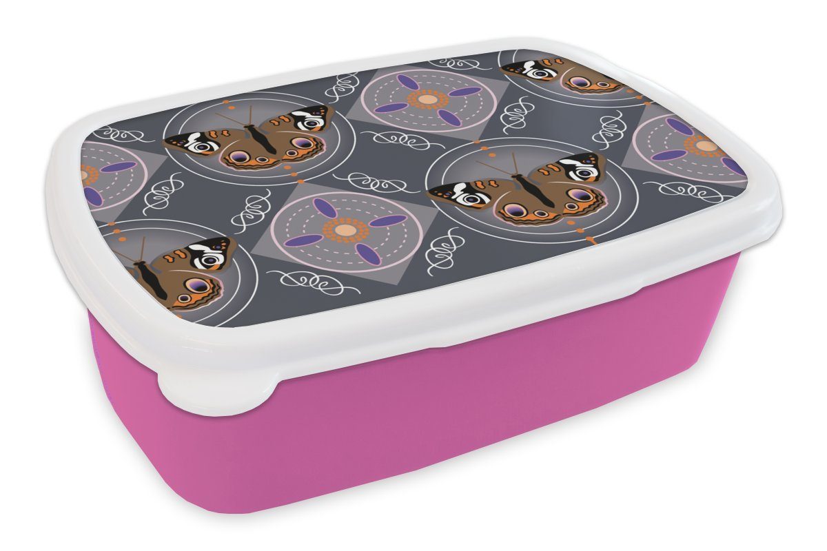 - - Lunchbox Abstrakt, Muster rosa MuchoWow Kunststoff Schmetterlinge für Brotbox (2-tlg), Snackbox, Kunststoff, Erwachsene, Brotdose Mädchen, Kinder,