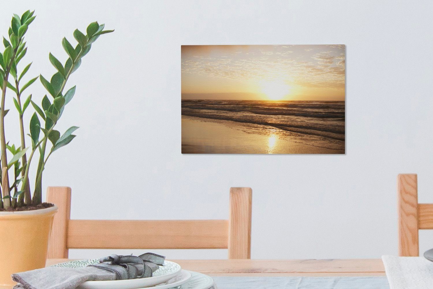 Wolken, Strand Wandbild Sonne Leinwandbild - - Aufhängefertig, Leinwandbilder, 30x20 cm Wanddeko, St), (1 OneMillionCanvasses®