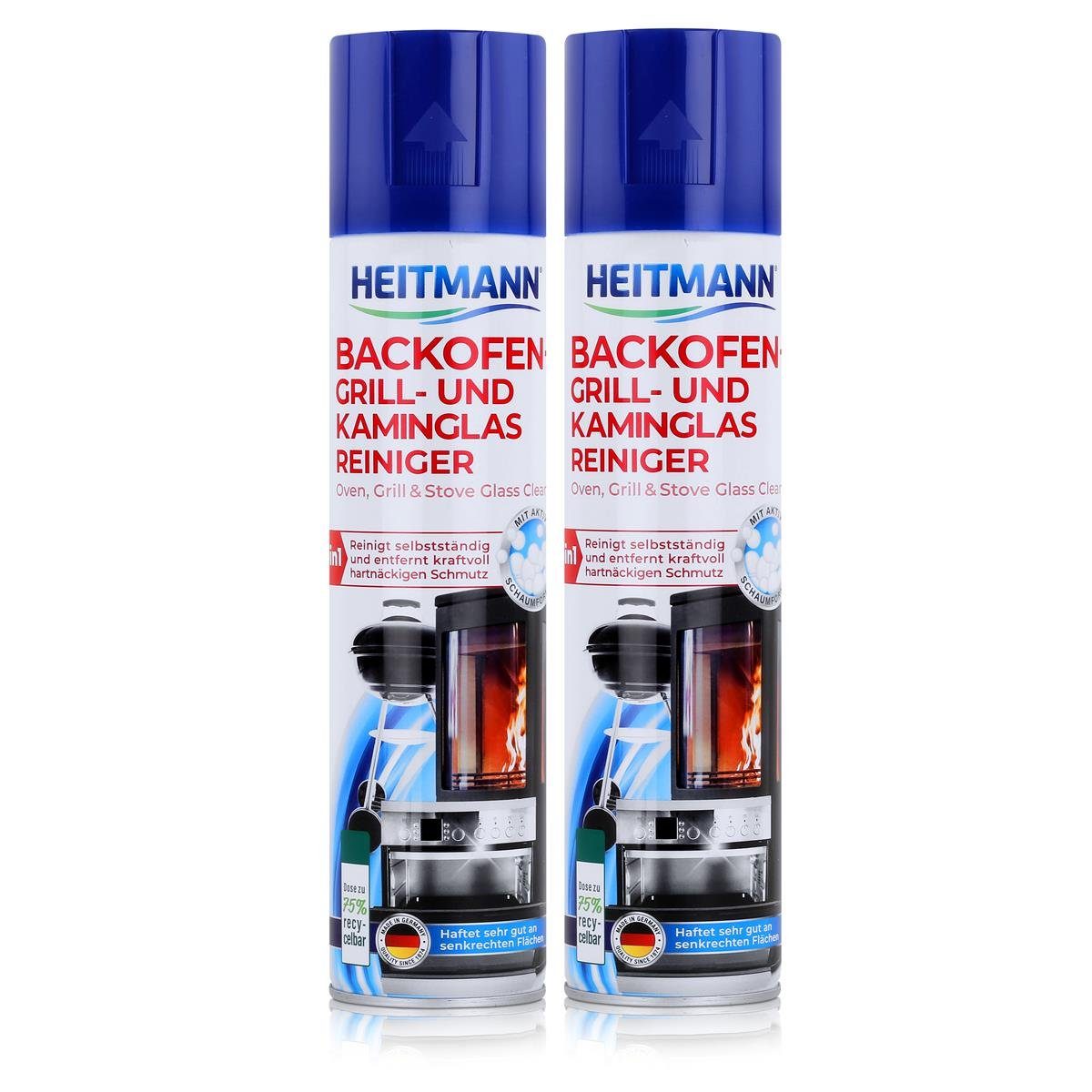 HEITMANN Heitmann Backofen-Grill und Kaminglas Reiniger 400ml - Löst Schmutz (2 Spezialwaschmittel