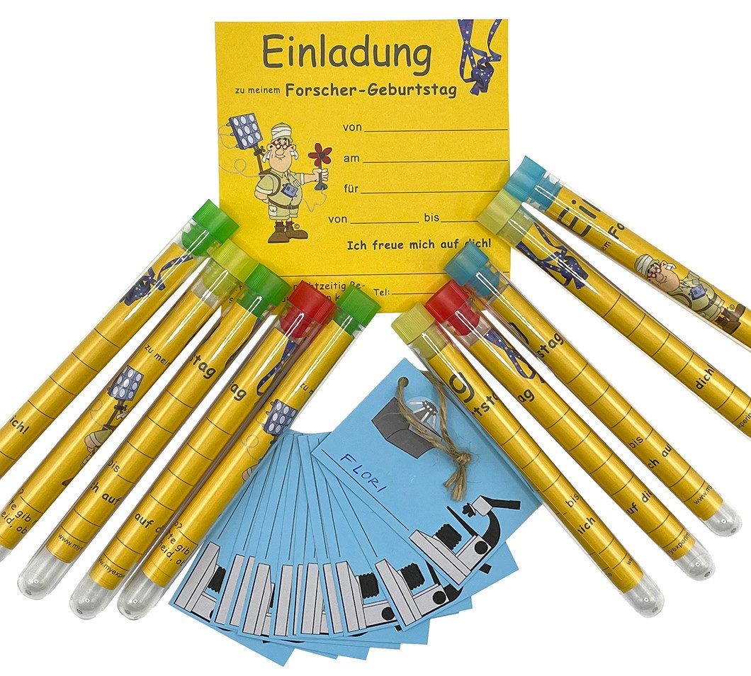 myExperimentSet Einladungskarten im Reagenzglas für Forscher-Kindergeburtstage, 10 Stück, Die perfekte Einladung für eine gelungene Forscherparty