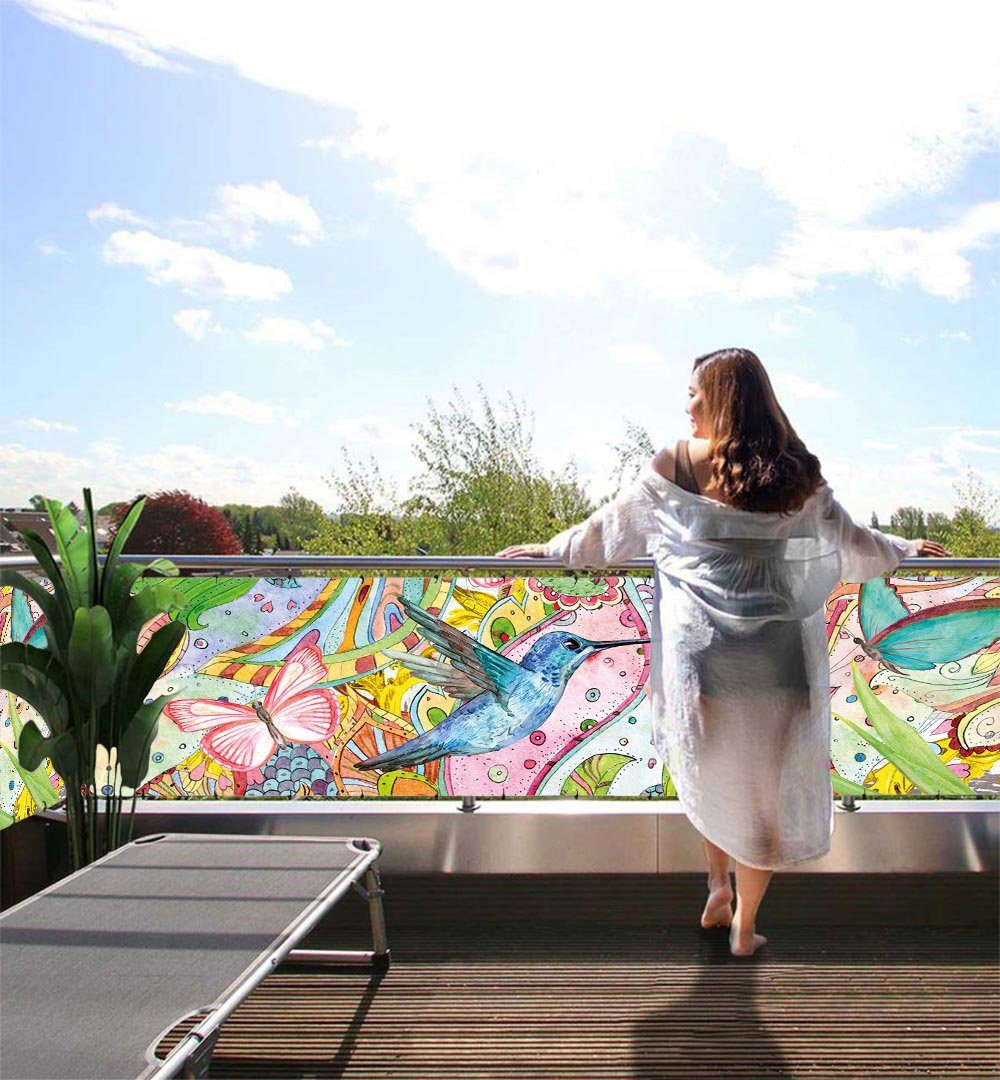 MyMaxxi Sichtschutzelement Balkonbanner Hippie Vögel Balkon Sichtschutz Garten, (Hippie Vögel)