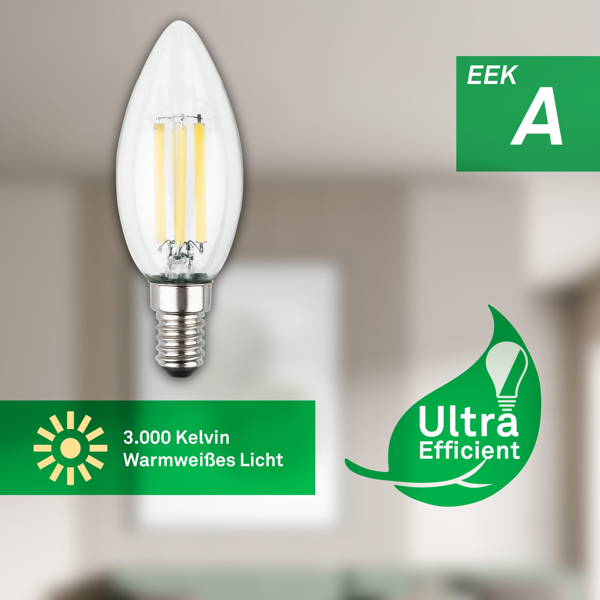 Briloner Leuchten LED-Leuchtmittel Ultraeffizientes Leuchtmittel EEK A, 2er Set, E14, E14, Warmweiß, 4W, 840 Lumen, 30000K – Bild 3 von 5