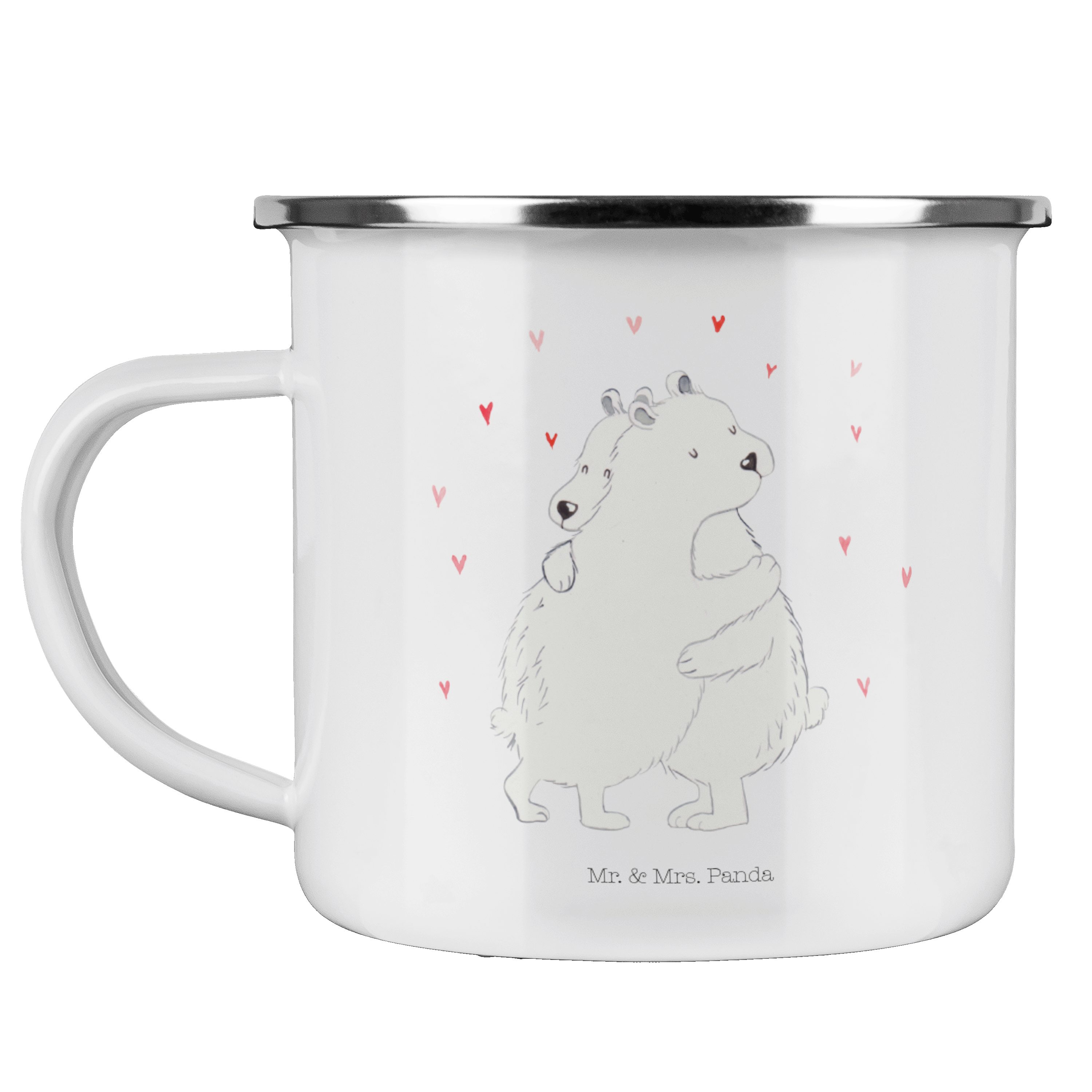 Mr. & Mrs. Panda Becher Eisbär Umarmen - Weiß - Geschenk, Tiermotive, Outdoor Tasse, lustige, Emaille