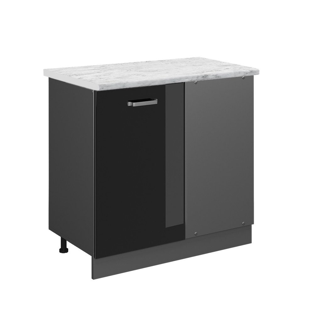 Vicco Eckunterschrank R-Line Schwarz Hochglanz/Anthrazit 86 cm AP Marmor günstig online kaufen