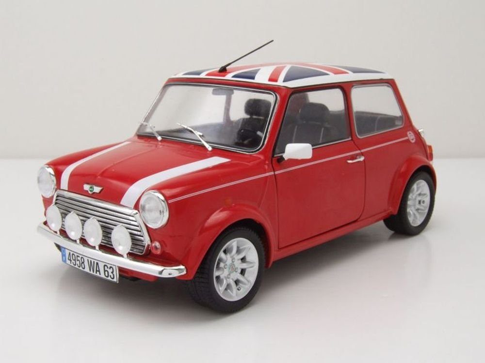 Modellauto Mini Cooper 1.3i Sport Pack 1997 rot mit UK Flagge Modellauto 1:18
