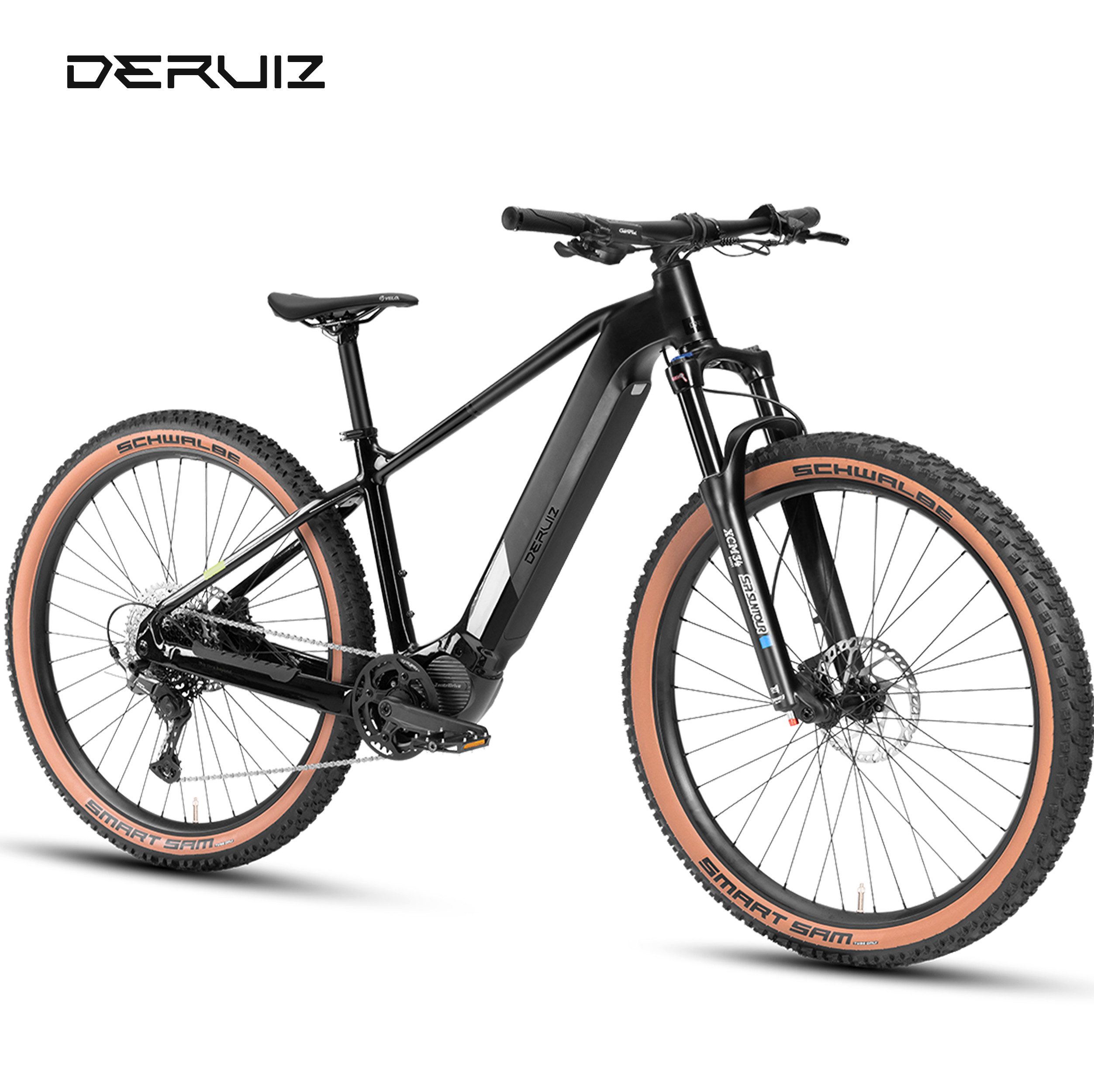 DERUIZ E-Bike Mountainbike 29 Zoll, 110 Nm Mittelmotor, max. 180km, 6 Stufen, Bluetooth + APP, 11 Gang SHIMANO CUES ASLU6000T1R Schaltwerk, Kettenschaltung, Mittelmotor, 720 Wh, (Trittfrequenz- und Drehmomentsensor, Für Damen und Herren), Federgabel mit Lockout, Anfahrhilfe, Haltefunktion, bis zu 170 kg