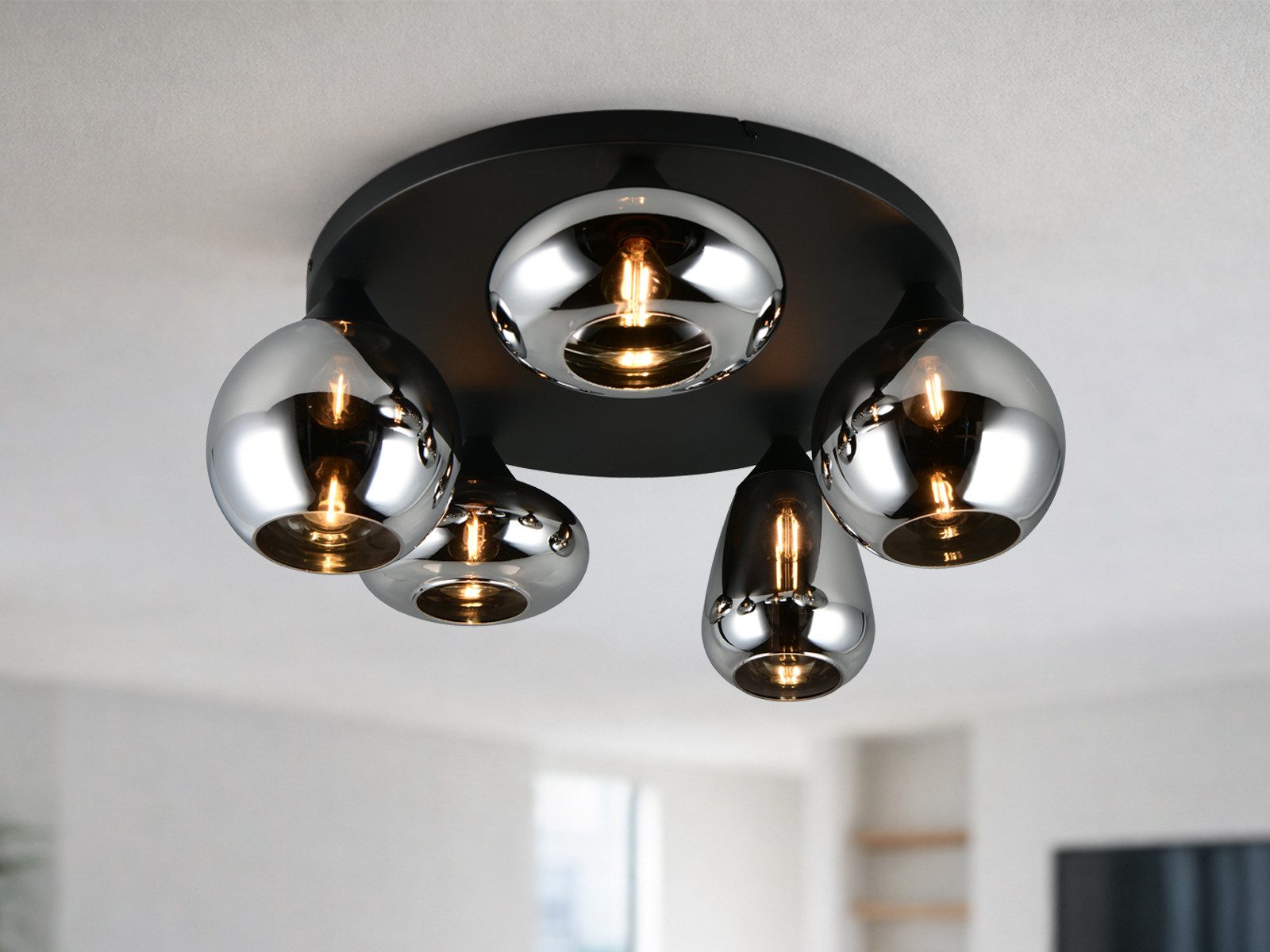 TRIO Leuchten LED Deckenleuchte mit 5 verschiedenen Glaskugeln Ø 63,5cm, dimmbar, LED wechselbar, Warmweiß, ausgefallene große Deckenlampe Wohnzimmer inkl. E14 Leuchtmitteln