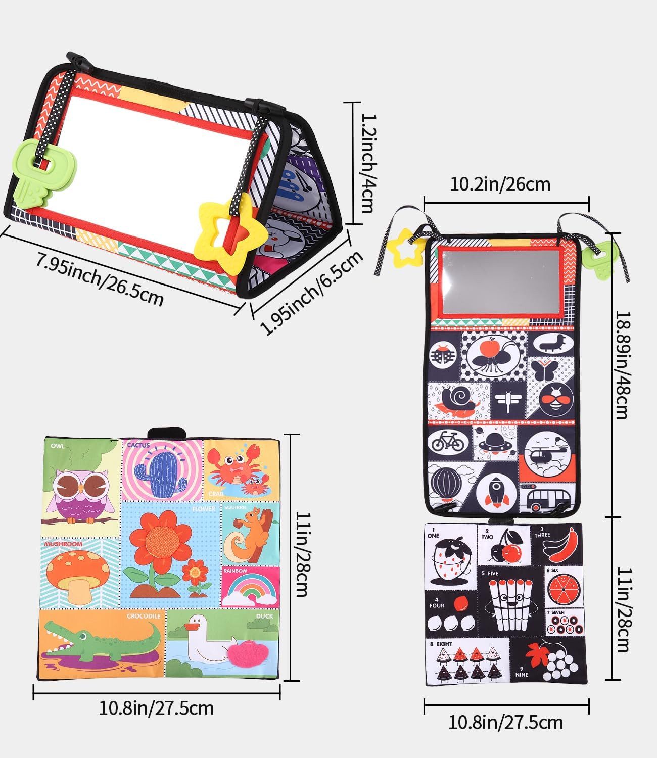 SinLaw Lernspielzeug Baby-Spiegelspielzeug, gemustertes Sinnesbuch, Montessori-Spielzeug (1-St), Spielzeug zur visuellen, auditiven und taktilen Stimulation