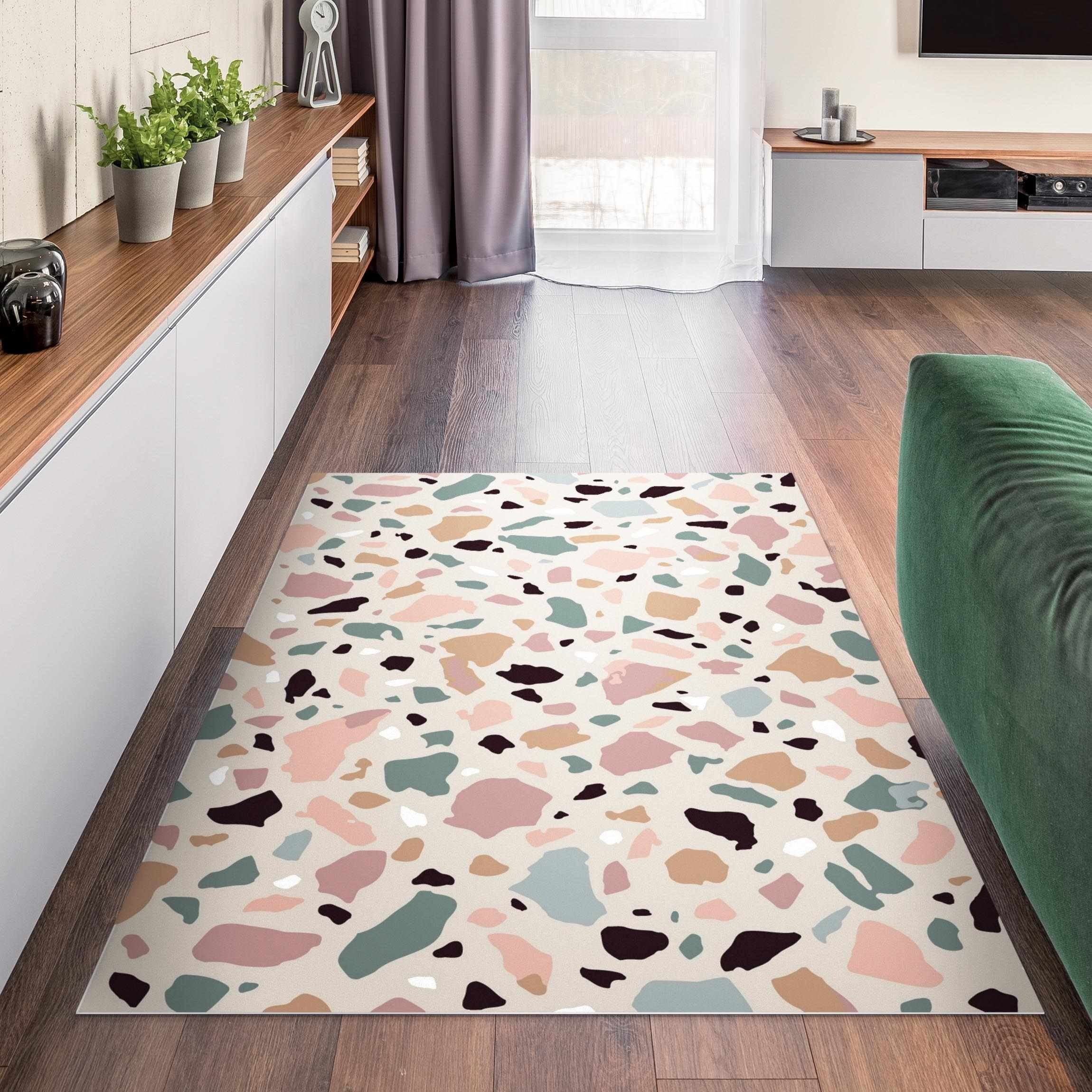 Bilderdepot24 Teppich Vinyl Wohnzimmer Schlafzimmer Flur Küche Steinoptik Terrazzo, rechteckig - bunt glatt, nass wischbar (Küche, Tierhaare) - Saugroboter & Bodenheizung geeignet