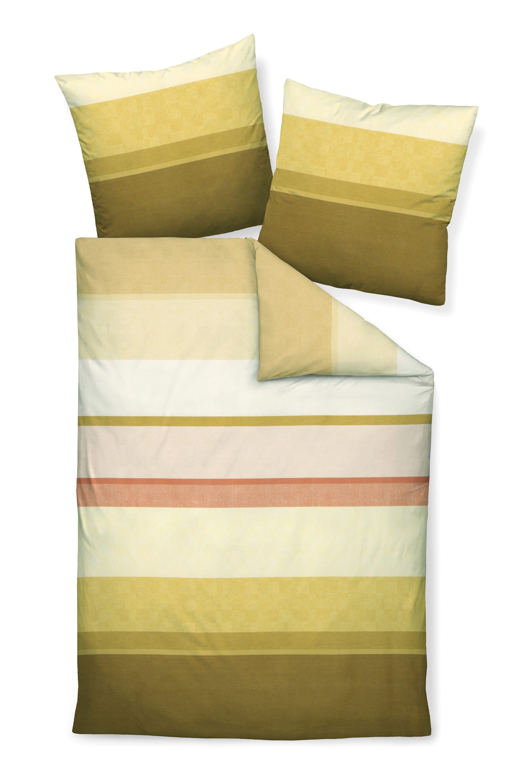 Janine Bettwäsche Janine Moments Mako Satin Bettwäsche 200x200 Streifen oliv senf, Mako-Satin, 3 teilig