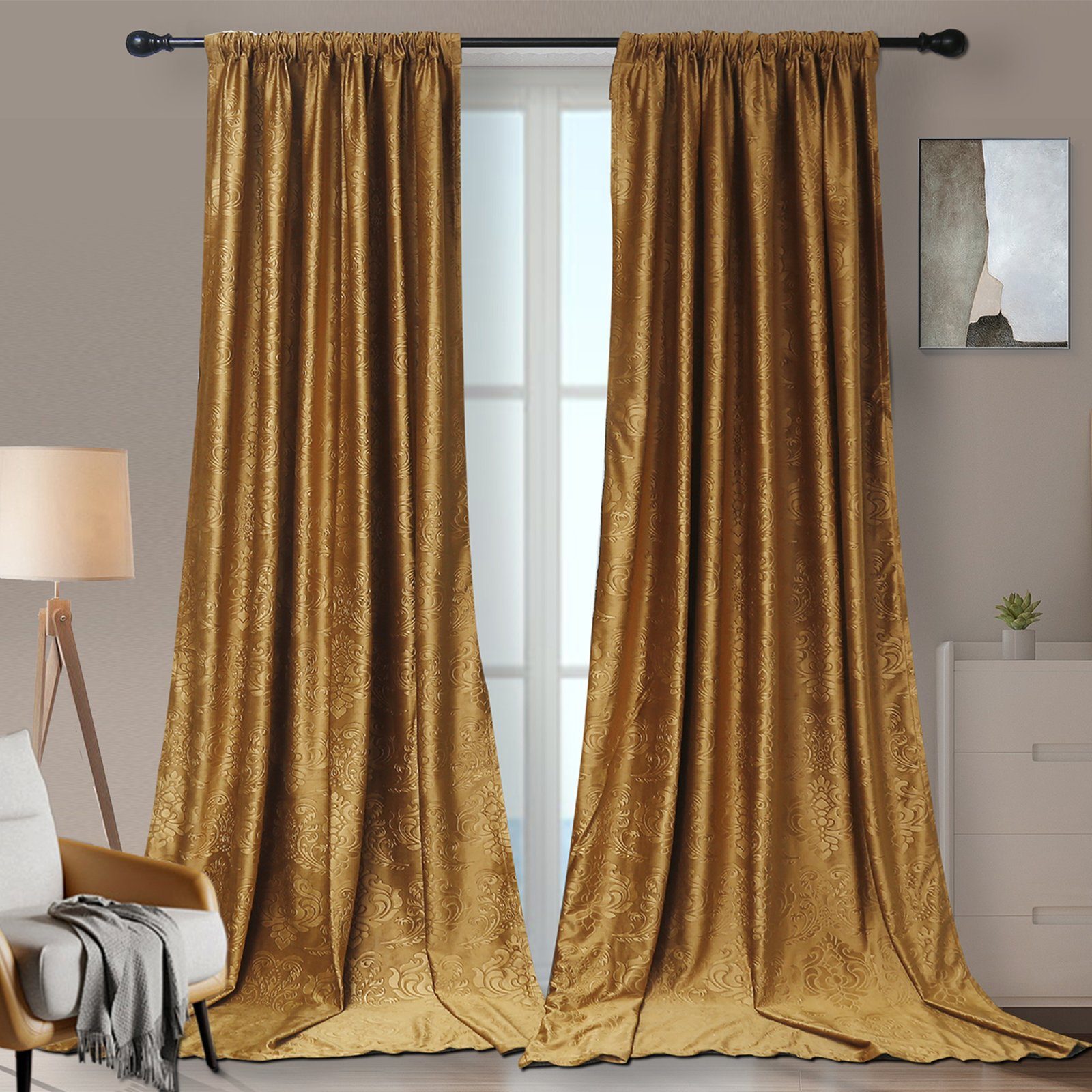 Vorhang Luxus, Marokko Crushed Samt, für Schlafzimmer Wohnzimmer Deko, Rosnek, (2 St), H×B:183×132;213×132;244×132 Gold