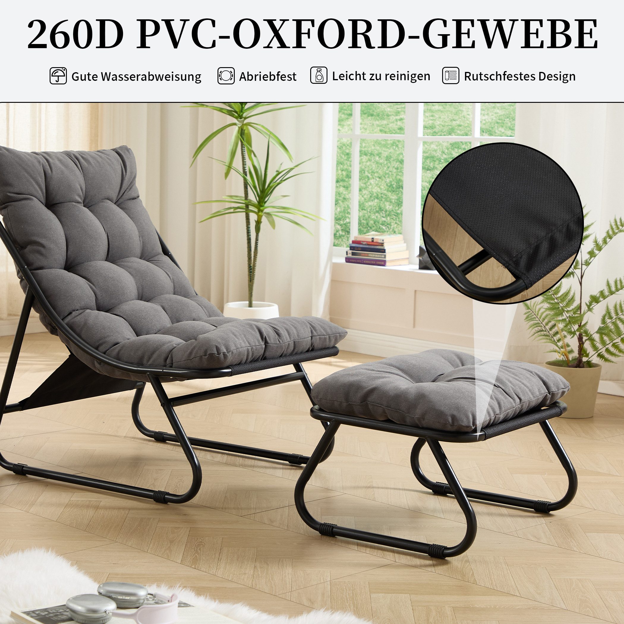 SeedWave Loungesessel mit Ottoman Liegestuhl Stahlgestell Gartenstuhl mit Trennbaren Pölster (bestehend aus Sessel und Hocker), Outdoor Terrassenstuhl für Garte – Bild 4 von 5