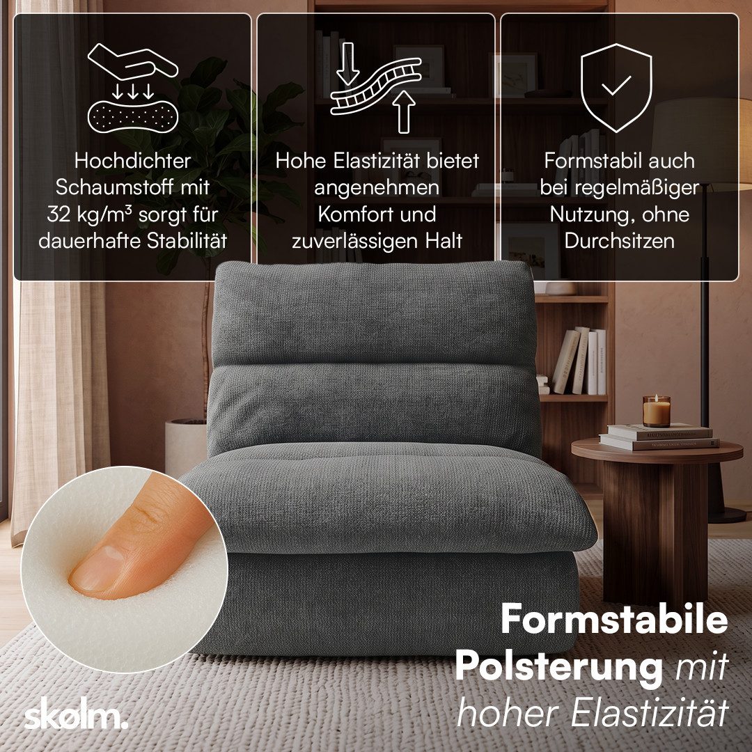skølm Relaxsessel Sváfa aus Cord/Chenille, dick gepolsterter Vollschaumessel 11,5 cm (Chenille, Dunkelgrau), vakuumiert – ohne Aufbau 