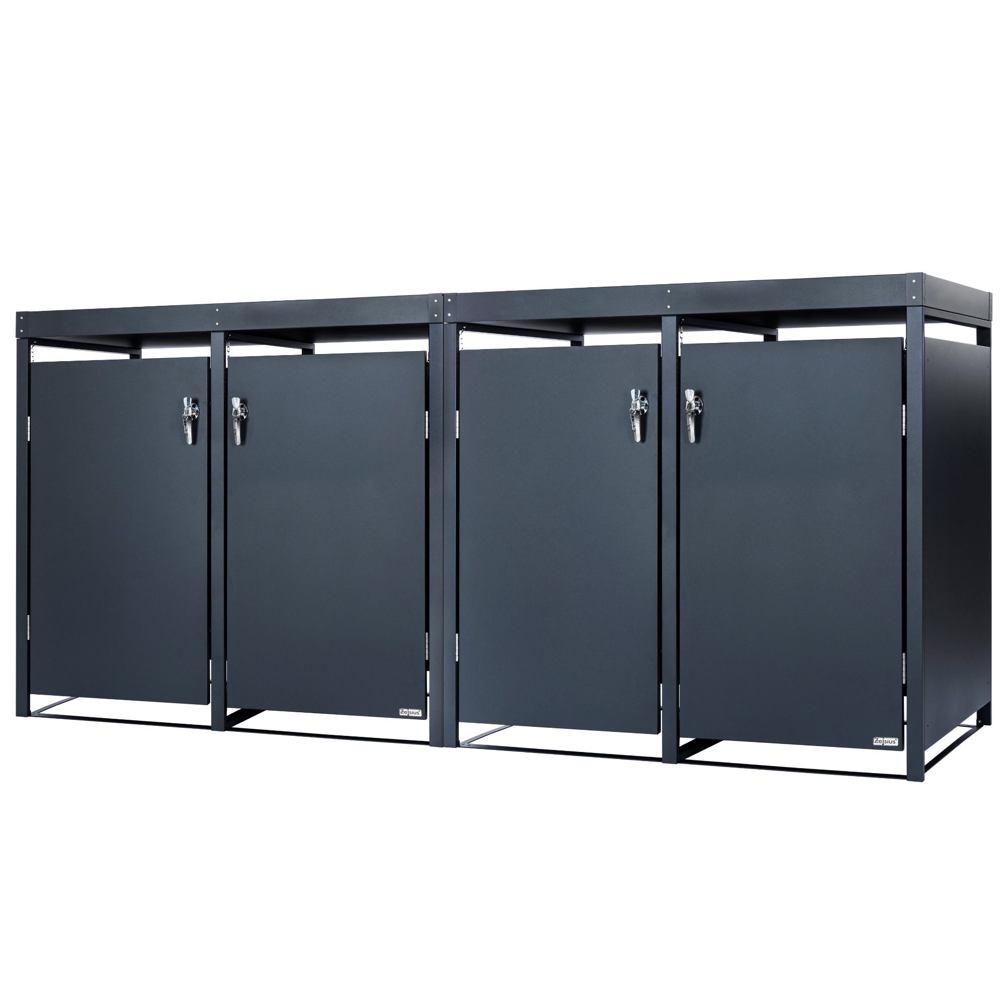 Zelsius Mülltonnenbox Mülltonnenbox mit Pflanzdach für vier 120 - 240 Liter Mülltonnen (Set, 2 Doppelboxen), Abschließbare Tür