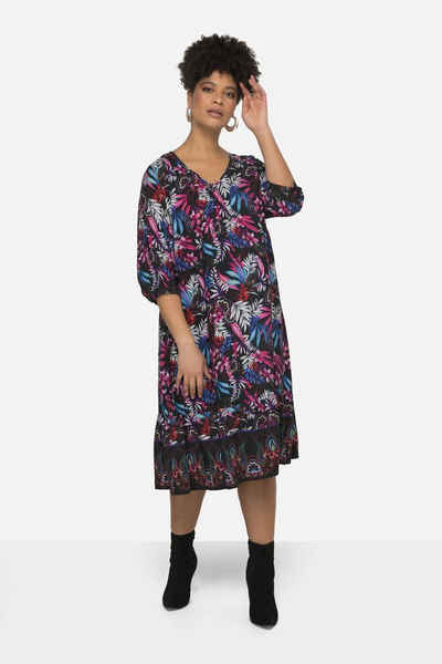 MIAMODA Jerseykleid Kleid A-Line Alloverdruck V-Ausschnitt 3/4-Ärmel