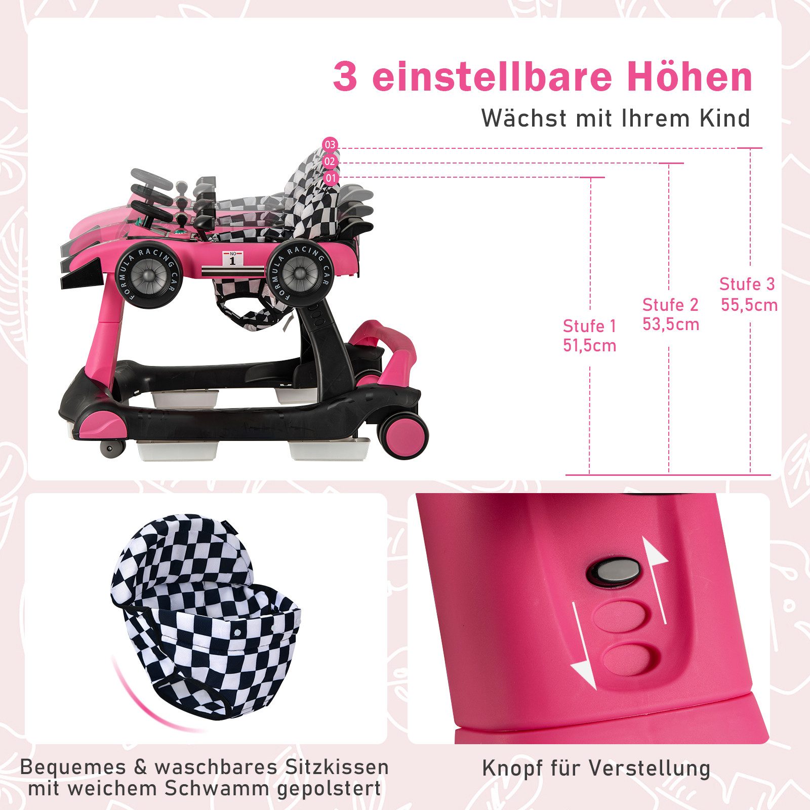 COSTWAY Lauflernhilfe 4 in 1 Lauflernwagen, mit Musik, Licht, ab 6 Monaten – Bild 2 von 5