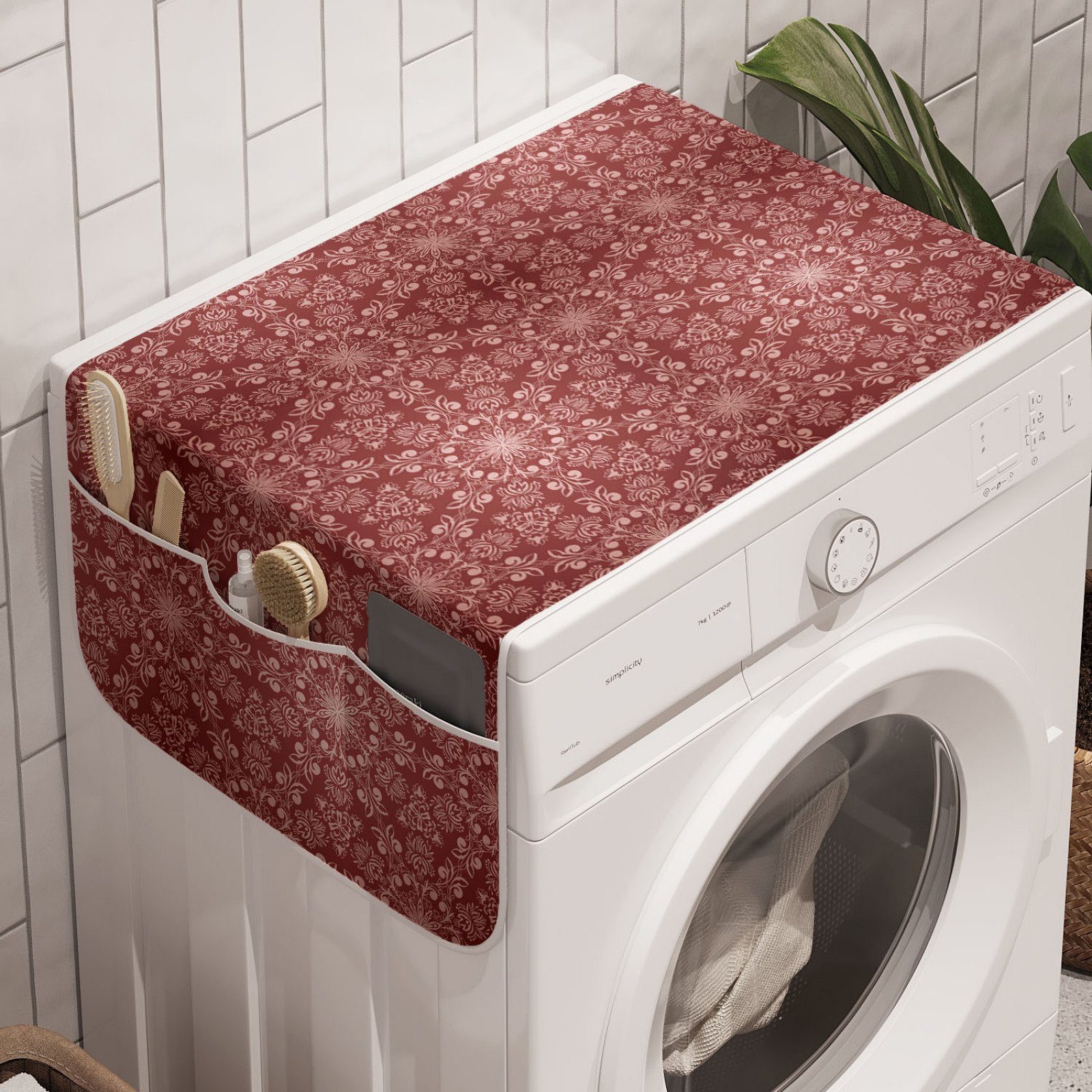 Weinlese-Muster Waschmaschine Abakuhaus Jahrgang Badorganizer und Anti-Rutsch-Stoffabdeckung Trockner, Warmtonige für