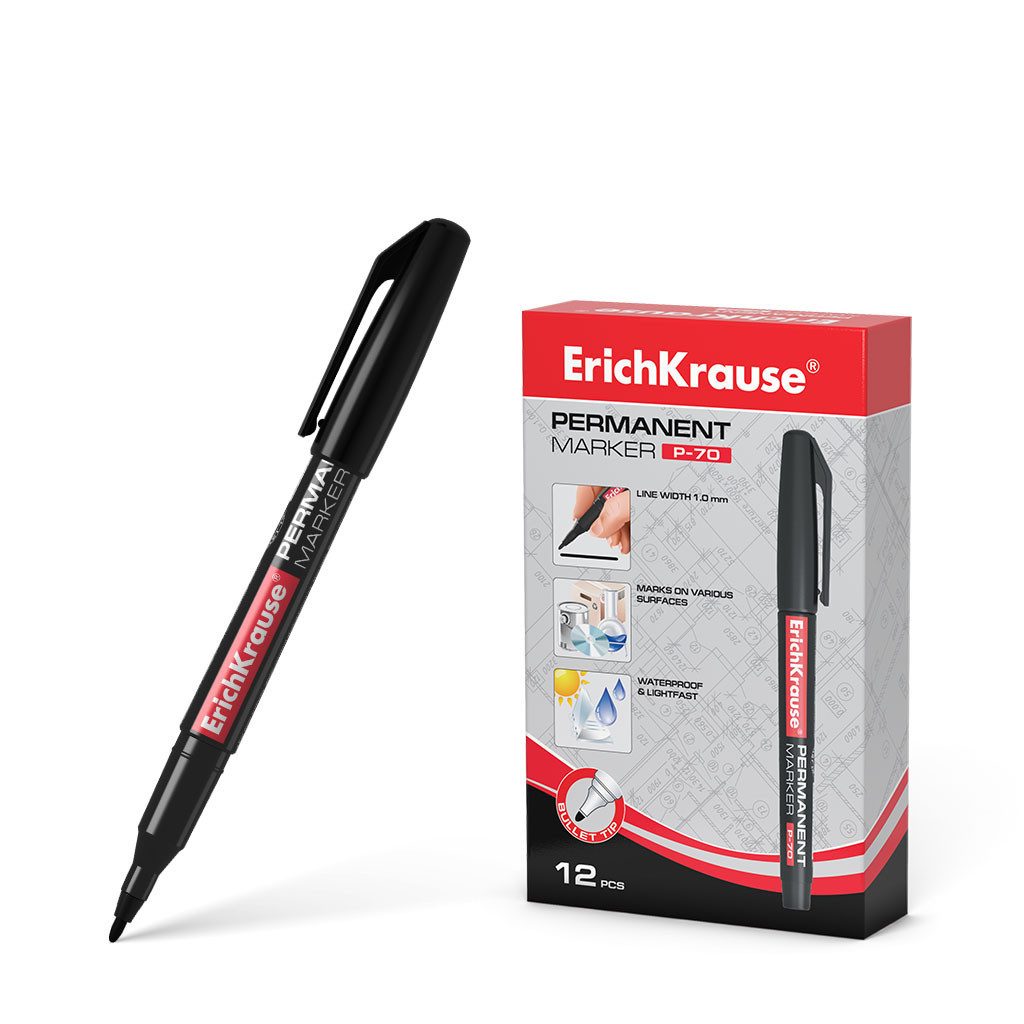 Erich Krause Marker, Permanent Marker P-70 wasserfest 1,0mm schwarz 12 Stück