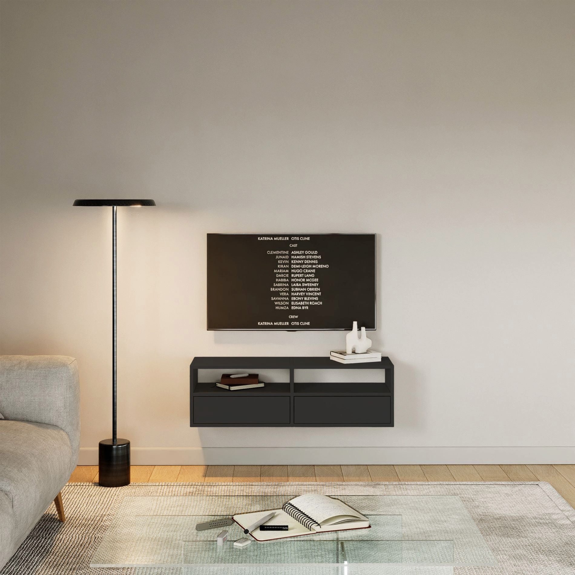 Selsey TV-Schrank FRAMME TV-Lowboard hängend 150 und 100 cm, mit Fächern und Ablagen