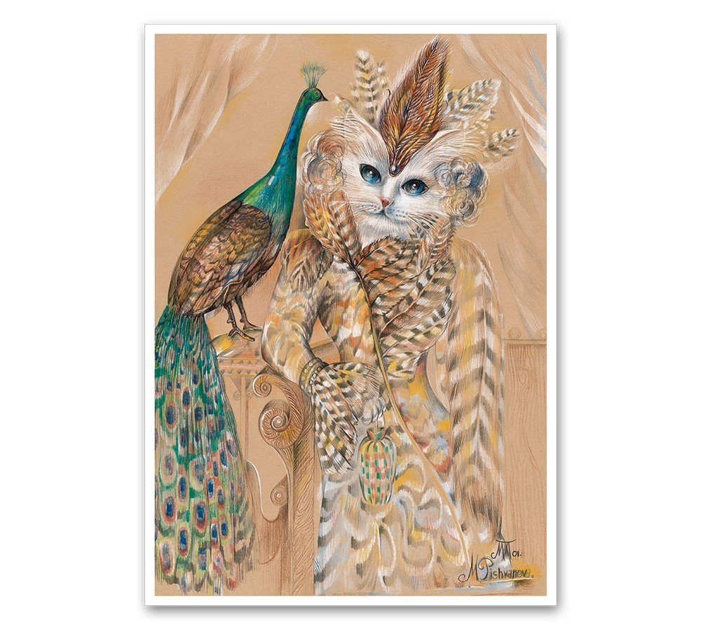 Animal Century Kunstdruck Die und x 300 Katze Katze elegantem Abmessung: der / Stärke: Pfau Kleid, mit 27,9 in g/m² Katze, 42 cm - Kunstdruck