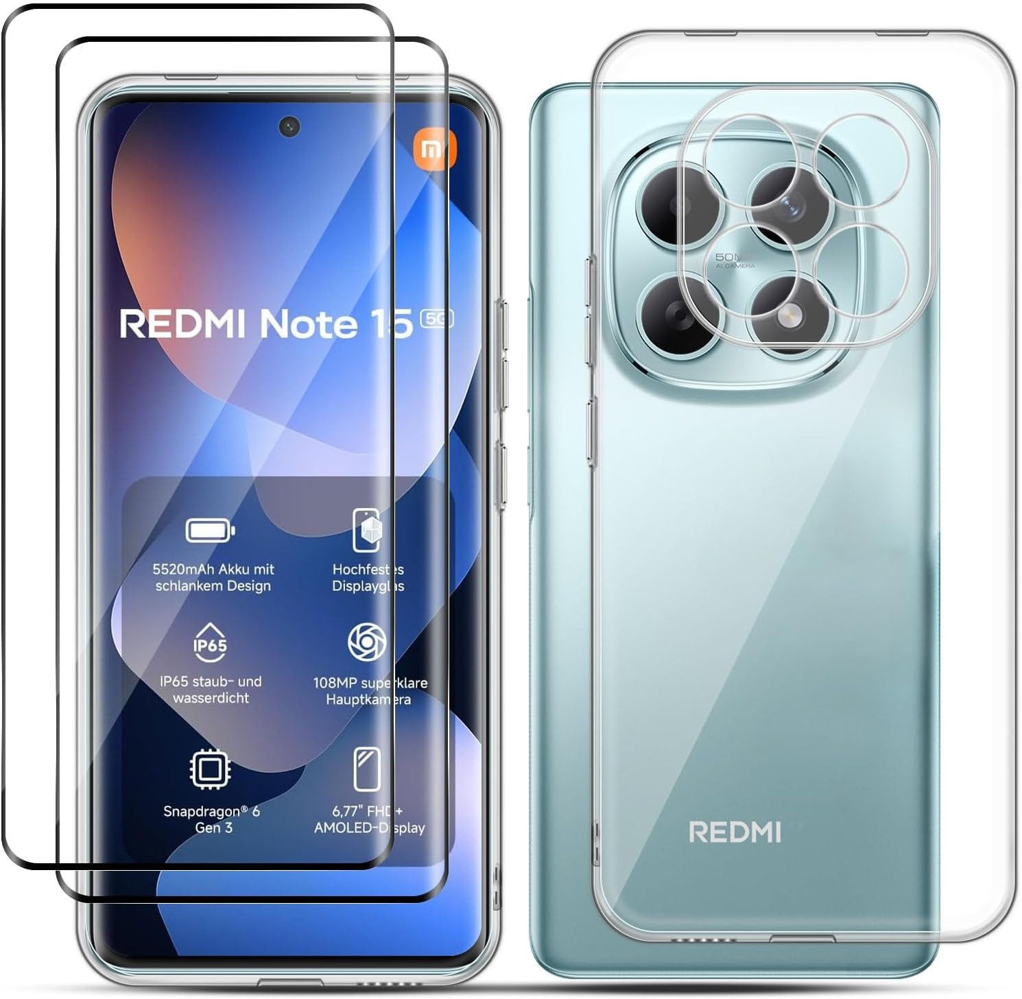 MSM Handyhülle Hülle + 2X Schutzglas für Xiaomi Redmi Note 15 5G Panzerfolie Case 9H