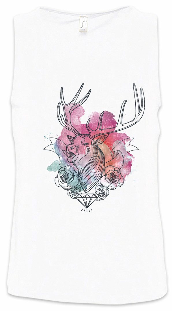 Urban Backwoods Tanktop Deer Diamond Ärmelloses T-Shirt Jägerin Jäger Jagd Reh Hirsch Diamant Rockabella Pin Up Girl