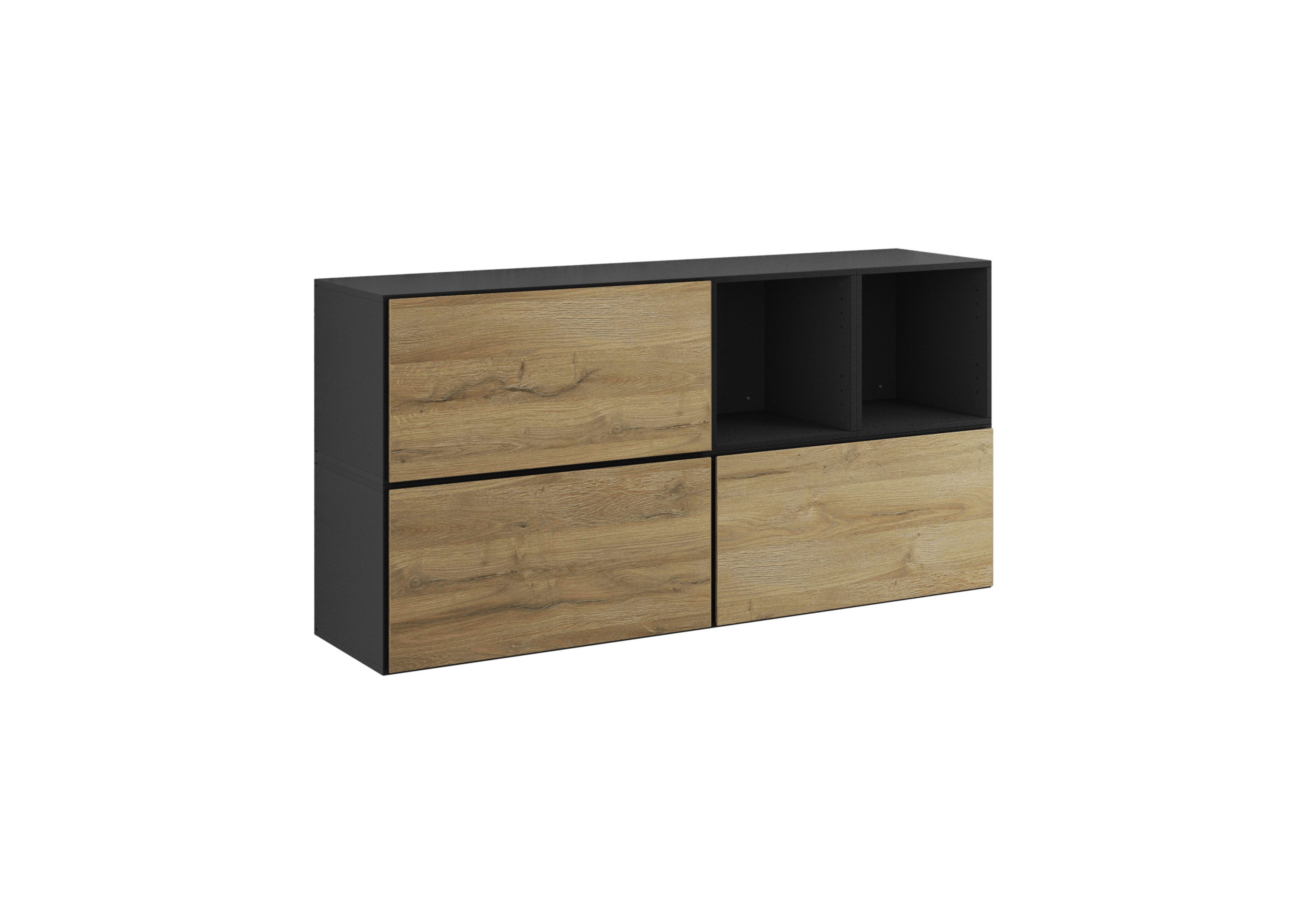 BMG Möbel Sideboard Modul+ (Sideboard 5 tlg. 152 cm breit, bestehend aus 3x Schrank mit Klappe, 2x offenes Würfelregal), MDF tiefgezogene Fronten mit Soft-Close, Made in Germany