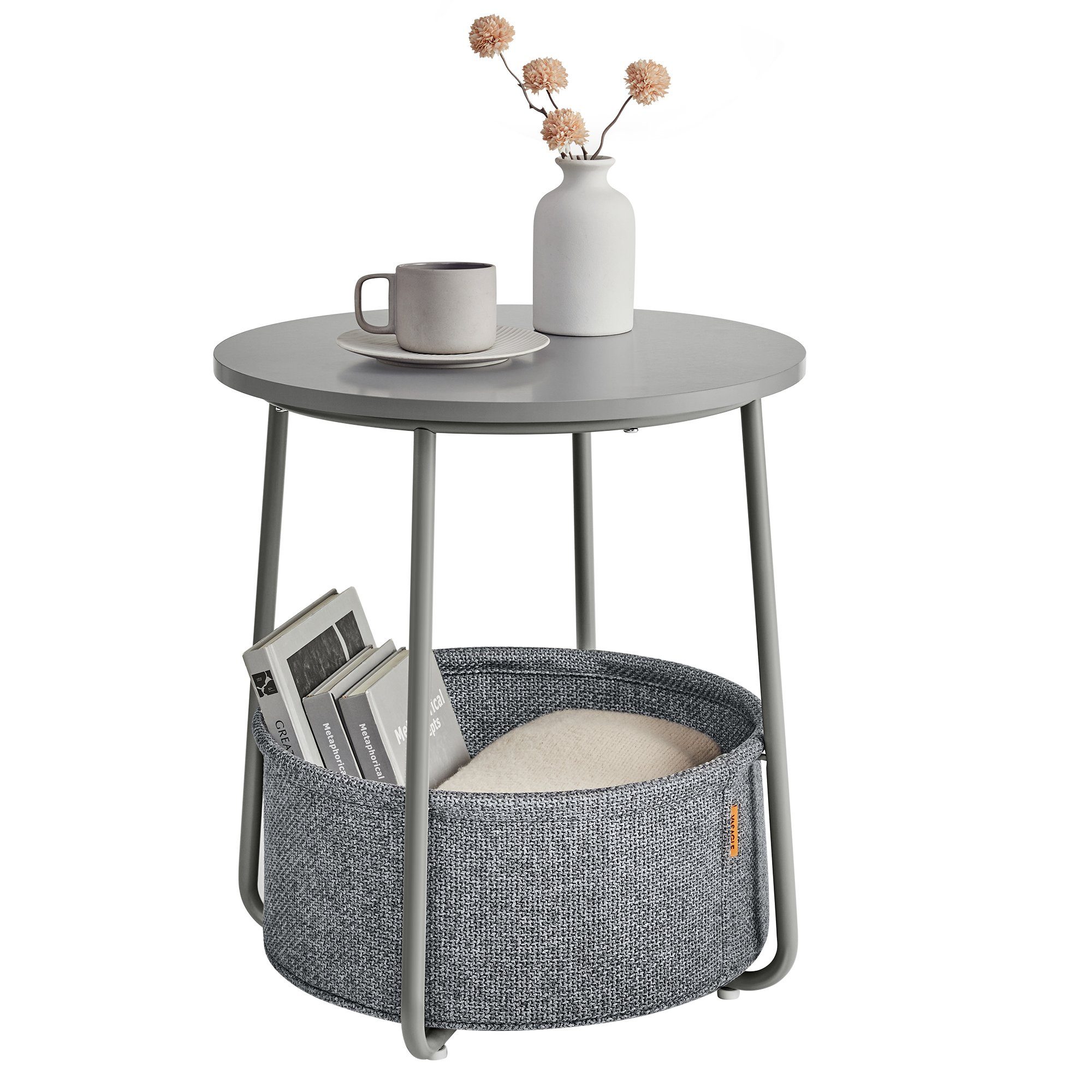 VASAGLE Beistelltisch, rund, Couchtisch, mit Korb aus Stoff, Ø45 cm, modern günstig online kaufen