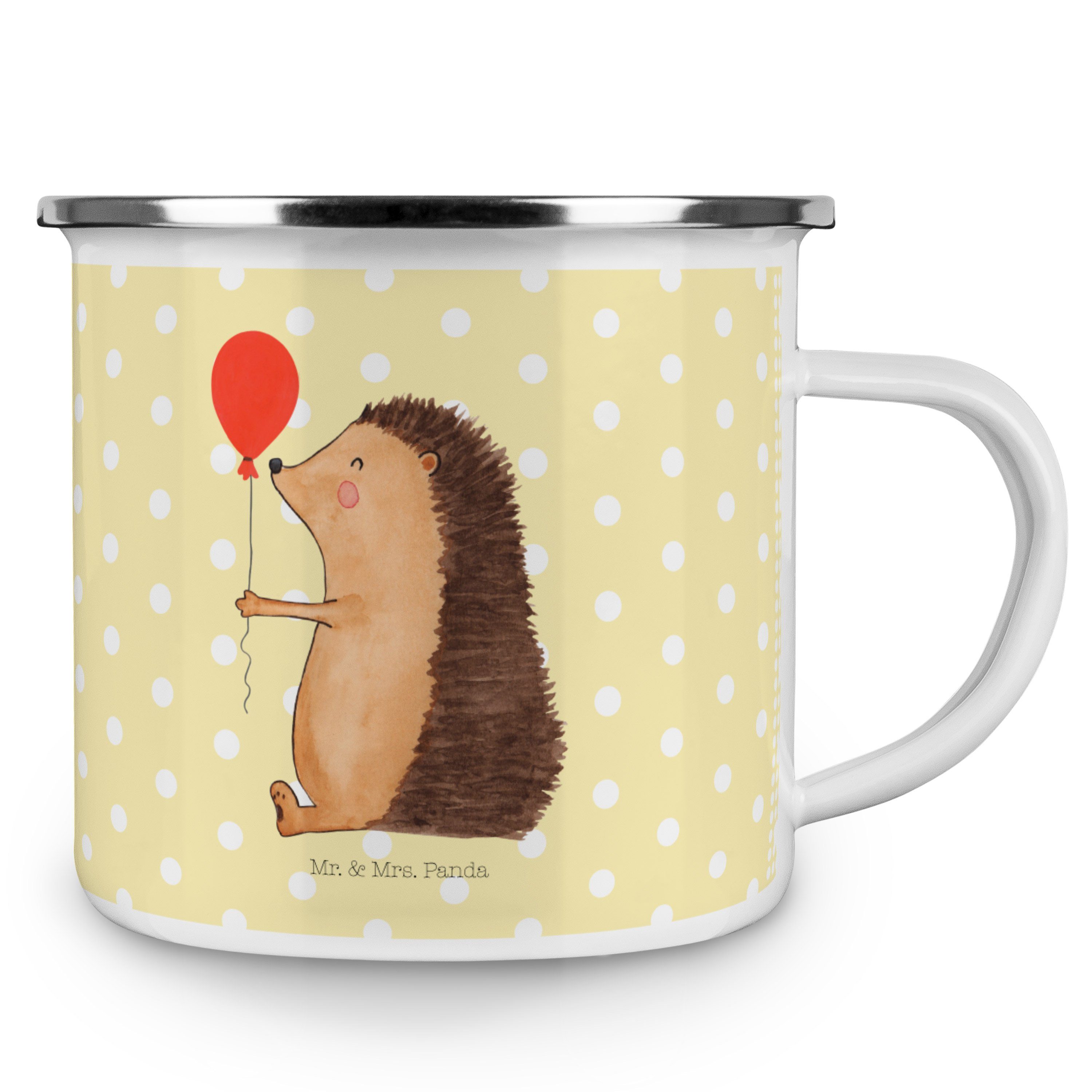 Igel Emaille - Becher Luftballon - & Gelb Mr. mit Geschenk, Edels, Mrs. Panda Geburtstagskind, Pastell