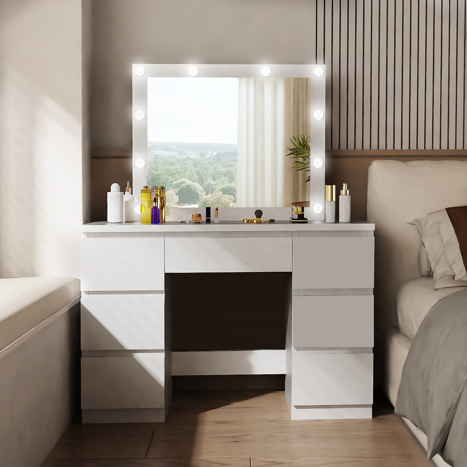 oyajia Schminktisch Kosmetiktisch mit LED-Beleuchtung Spiegel, 7 Schubladen günstig online kaufen