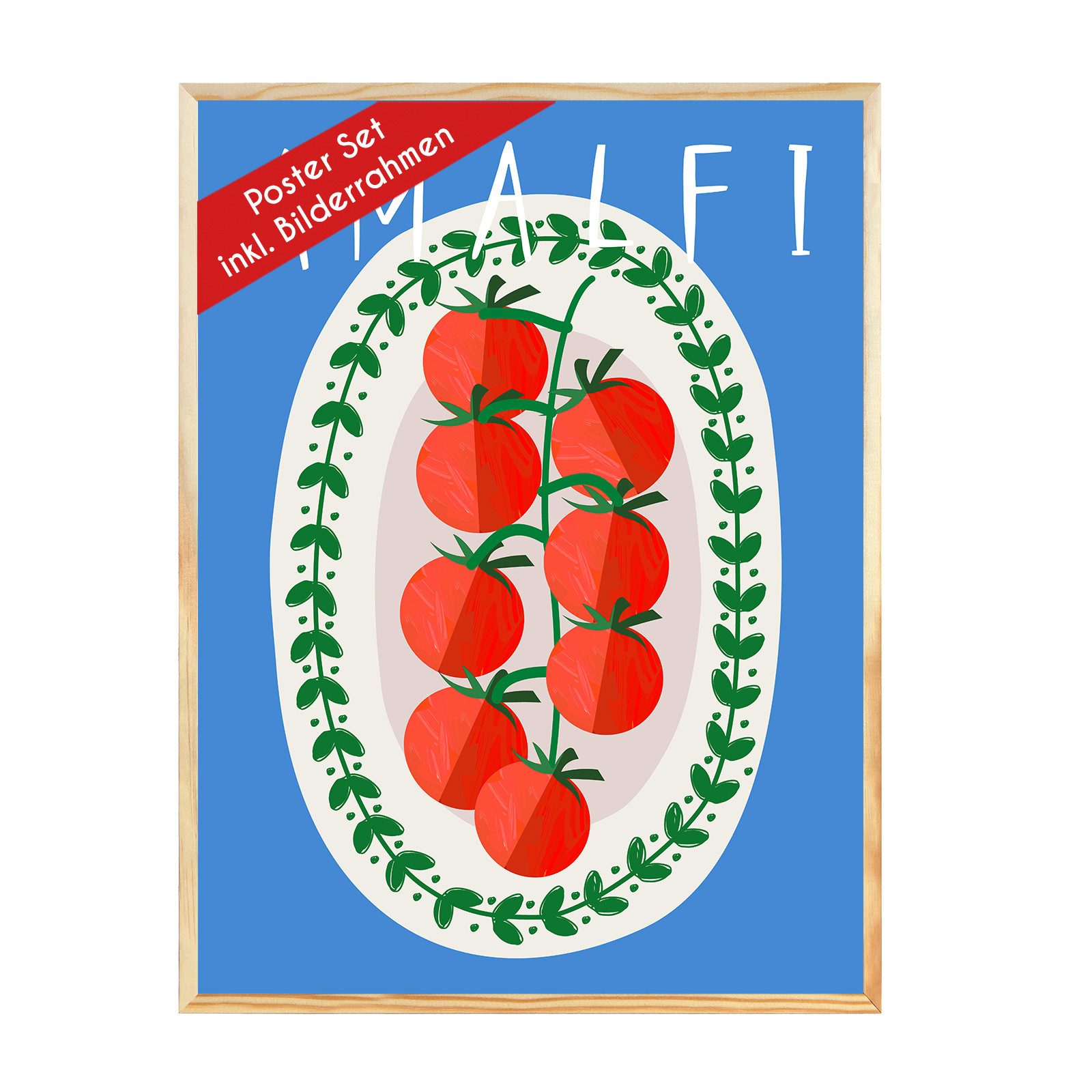 Wackadoo Living Bild mit Rahmen Poster mit eleganten italienischen Motiven & Bilderrahmen mit Glas, (Motive: Italienisches Essen, Bilderrahmen aus Holz oder Kunststoff), kreative Wandbilder, Wanddeko, Kunstdrucke, weitere Motive & Größen