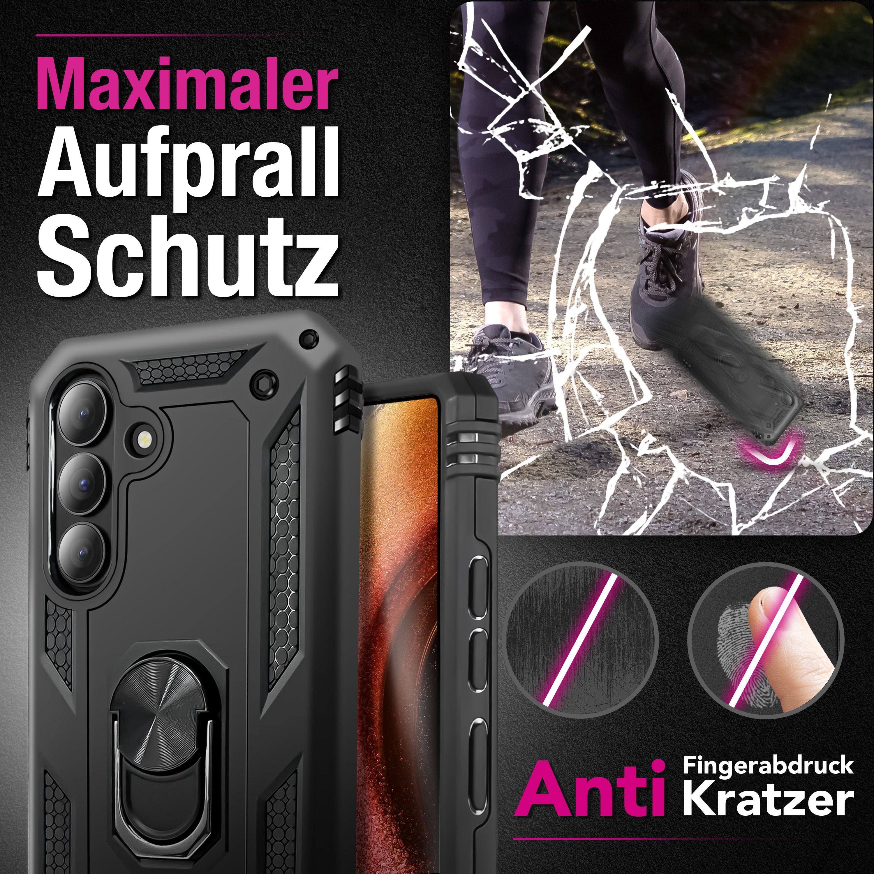 Nalia Smartphone-Hülle Samsung Galaxy S26 Plus 17 cm (6,7 Zoll), RINGDEFEND Case - Militär-Schutz, 360° Ring-Halter & Standfunktion – Bild 2 von 5