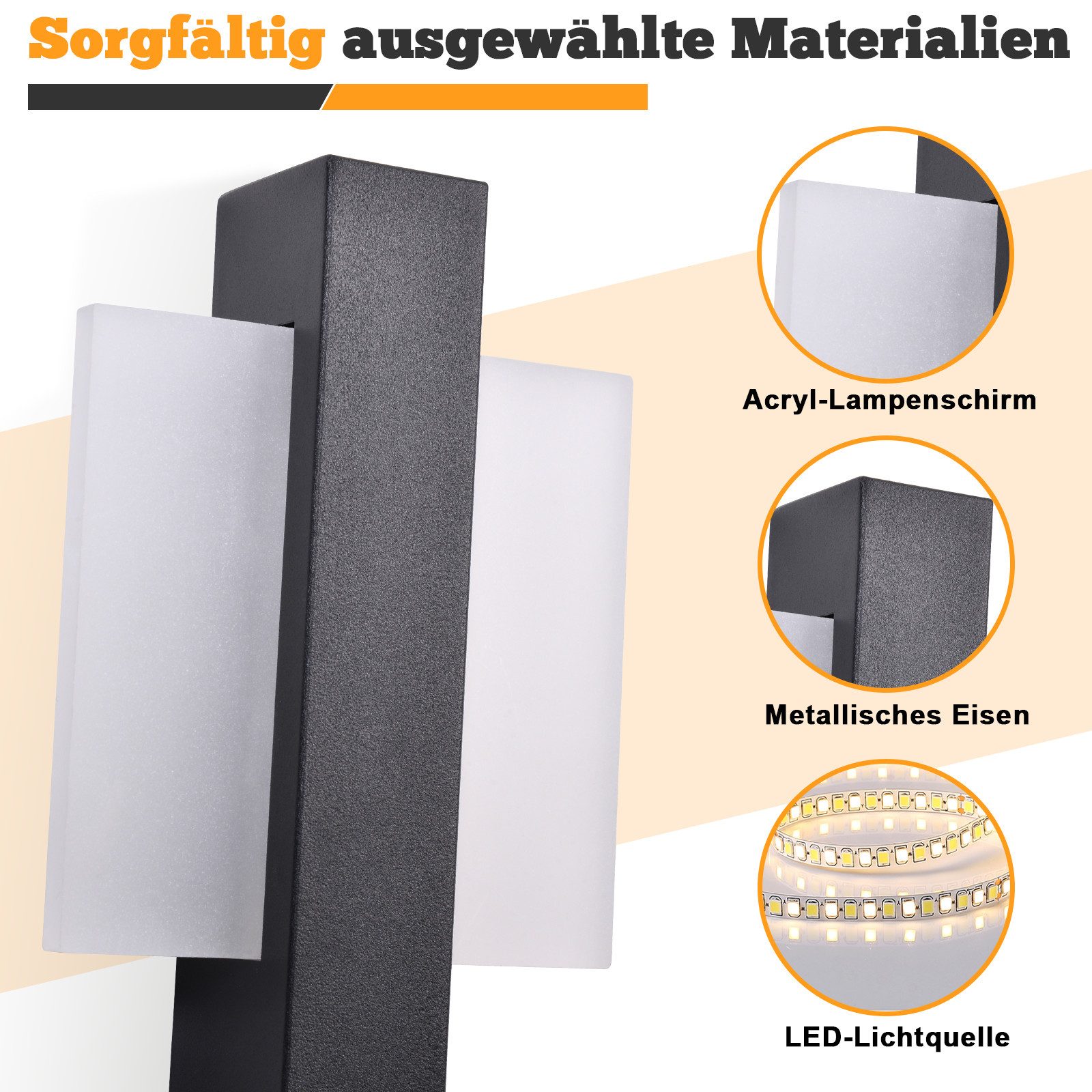 ZMH LED Wandleuchte Innen Wandlampe mit Schalter 3000K Warmweiß, LED fest integriert, warmweiß – Bild 4 von 5