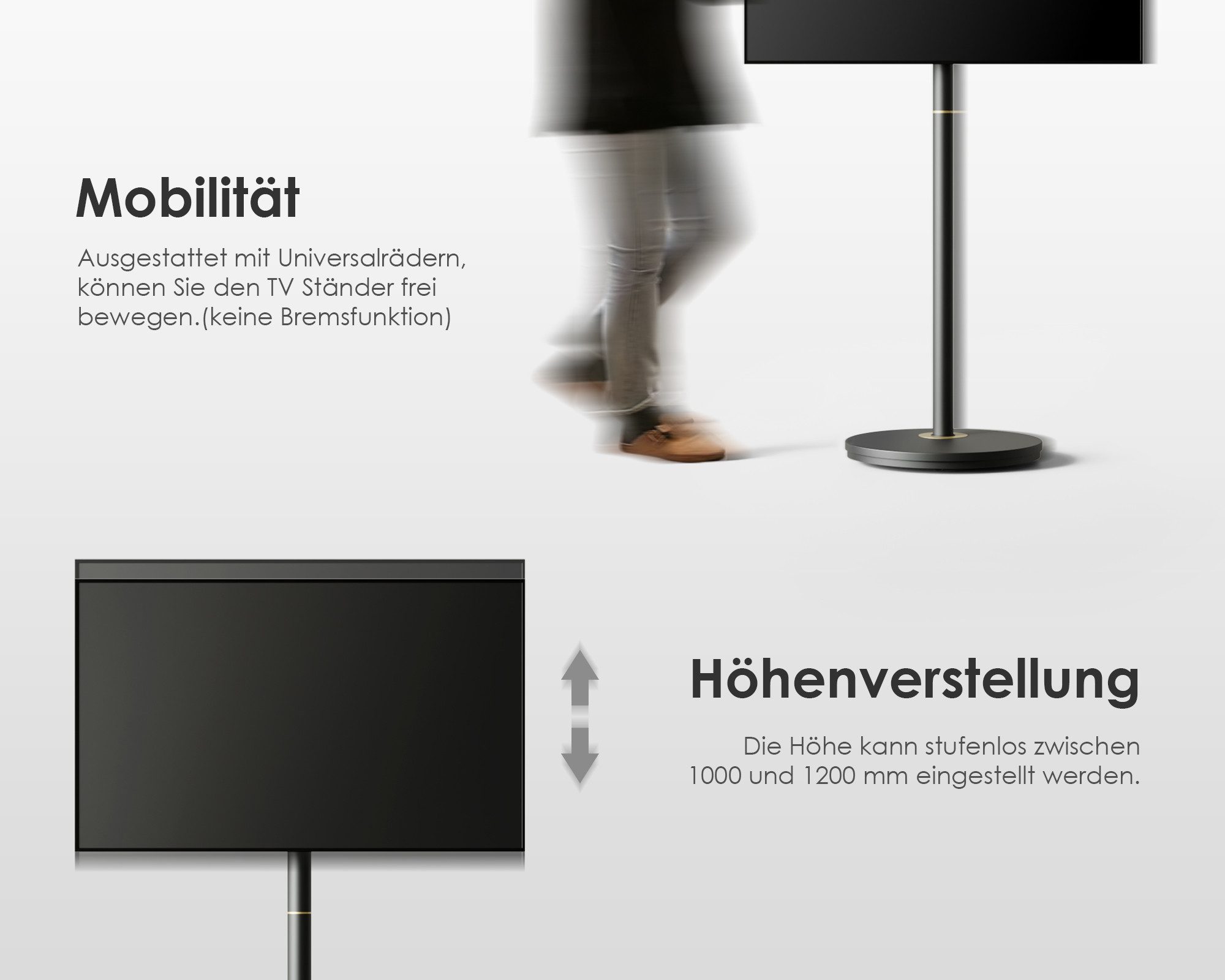 FITUEYES TV-Ständer mobil, mit Universalrädern, 24-48 Zoll, (bis 48,00 Zoll, höhenverstellbar, Metallkonstruktion, Kabelmanagement)