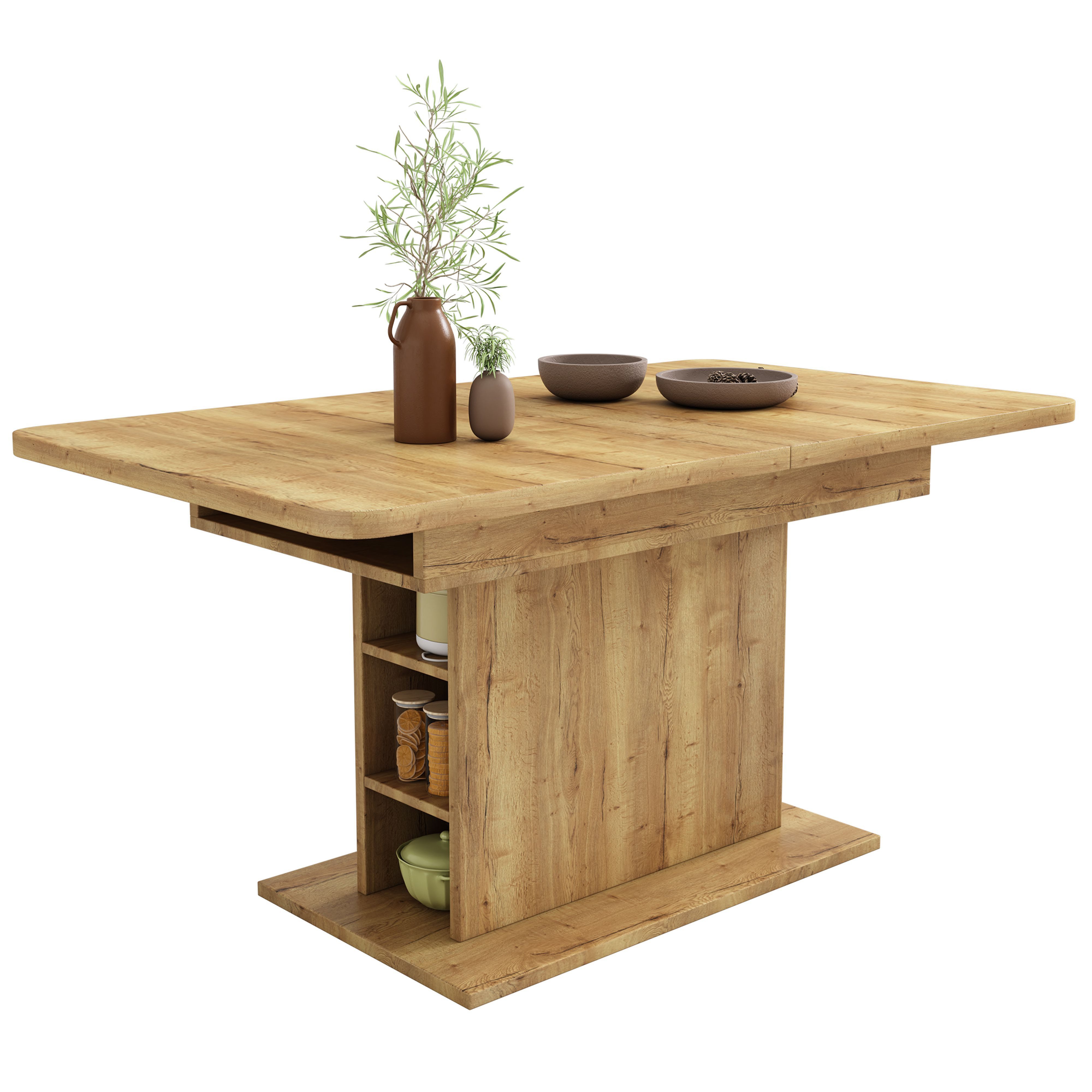 BlingBin Esstisch Ausziehbarer Esstisch mit Stauraum, Rechteckiger Esstisch (1er Set, 1-St., Maße: B110/130*T70*H75 cm, Tragendes Gewicht: 60 KG, Natur), Platzsparender Multifunktionaler Esstisch, Kaffee-Freizeittisch