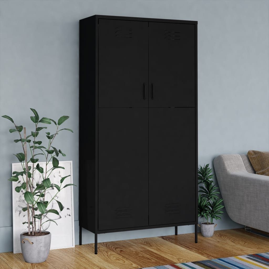 furnicato Kleiderschrank Schwarz 90x50x180 cm Stahl (1-St)