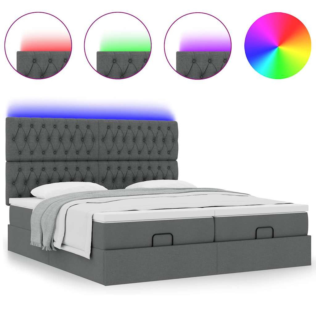 Bett Ottoman-Bett mit Matratzen & LEDs Dunkelgrau 160x200 cm Stoff