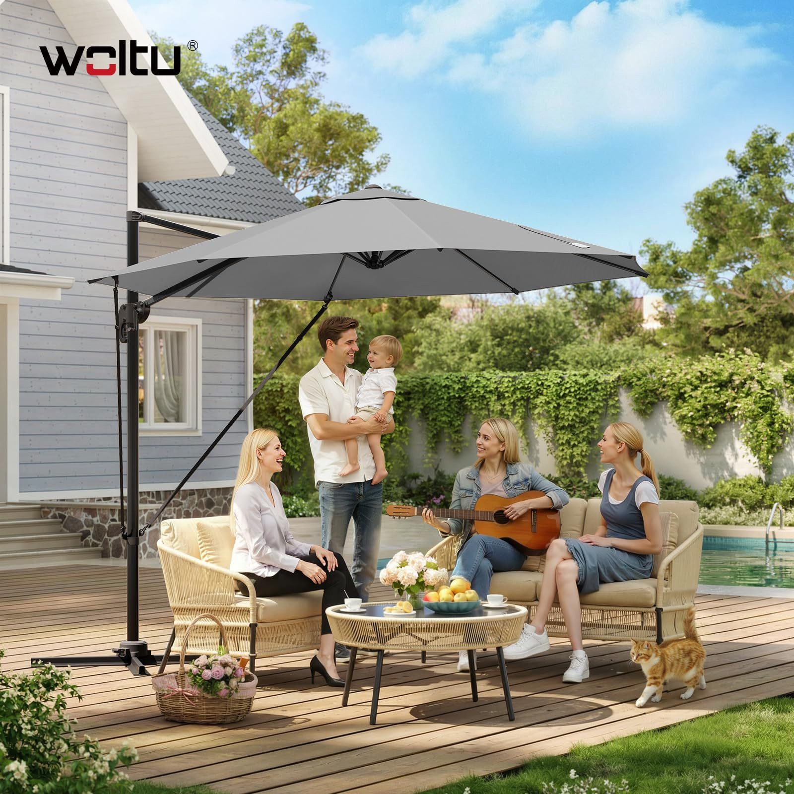 Woltu Sonnenschirm, Sonnenschutz UPF 50+, 360° drehbar, Sonnenparasol Aluminium Stahl