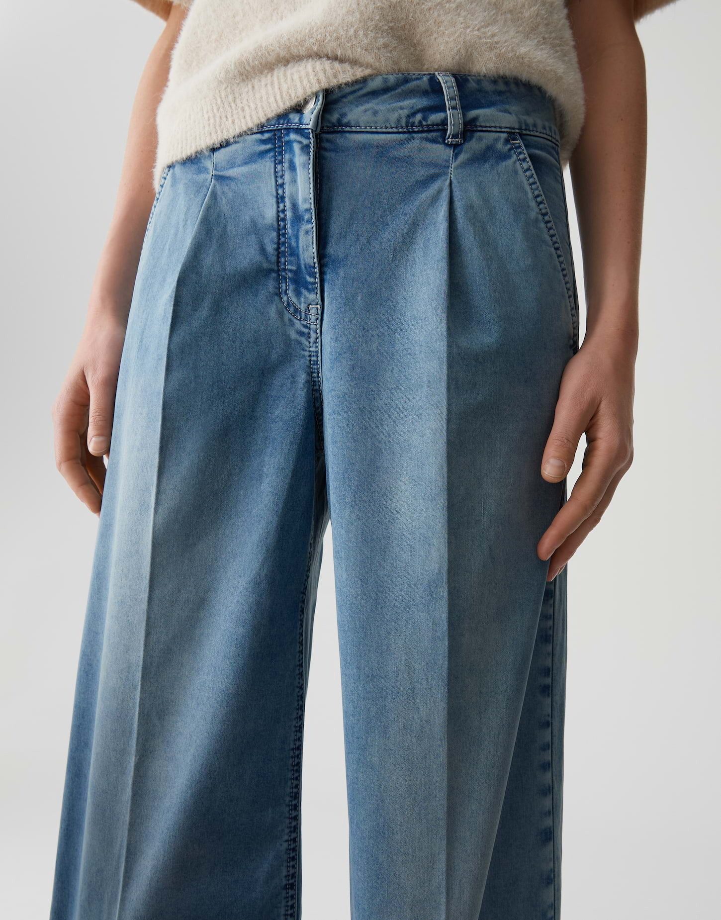 OPUS PANTS Weite Jeans MOIRA MELODY aus Dry Indigo® Mid Rise Wide Leg, Long, Bügelfalten