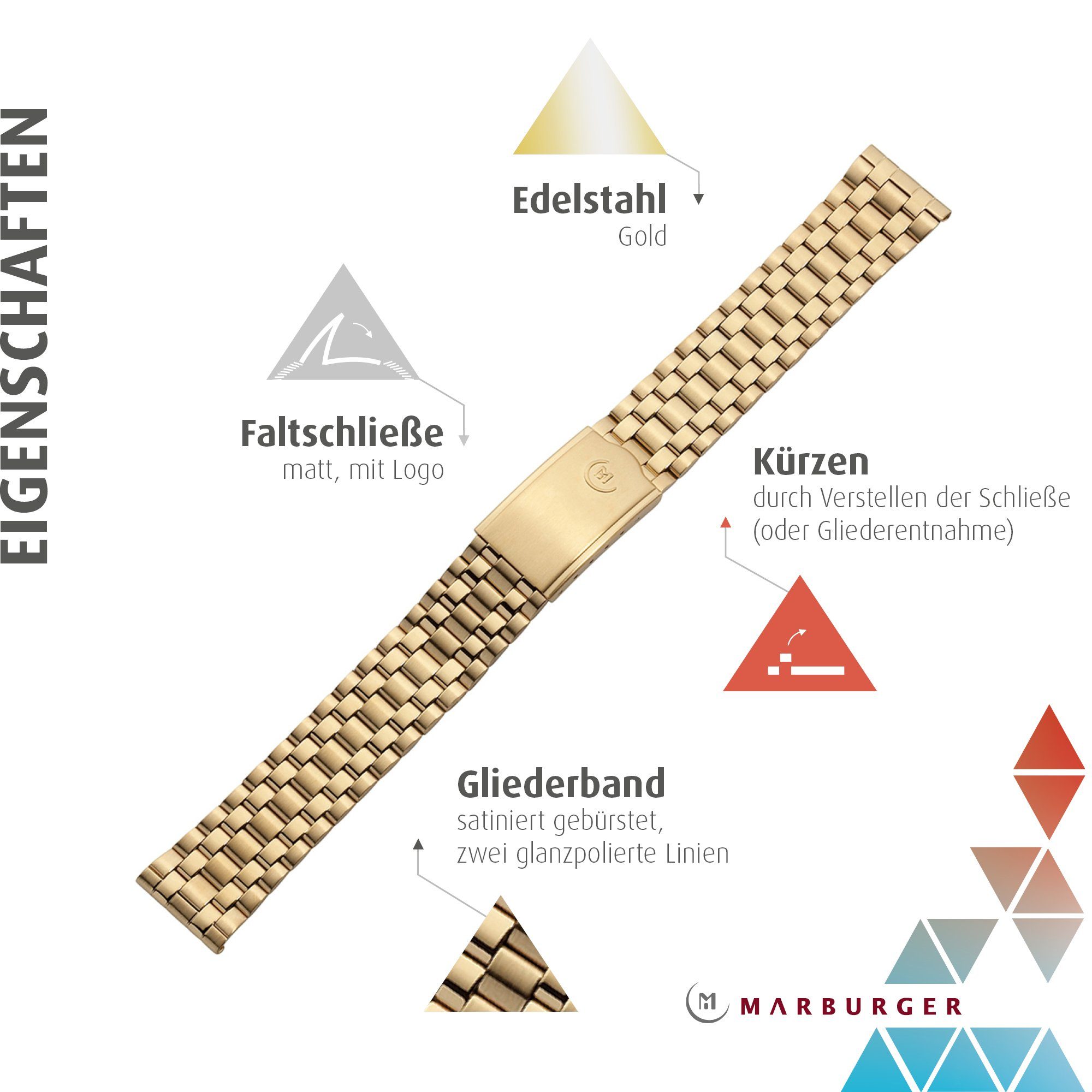 MARBURGER Uhrenarmband 18mm Edelstahl Gold günstig online kaufen