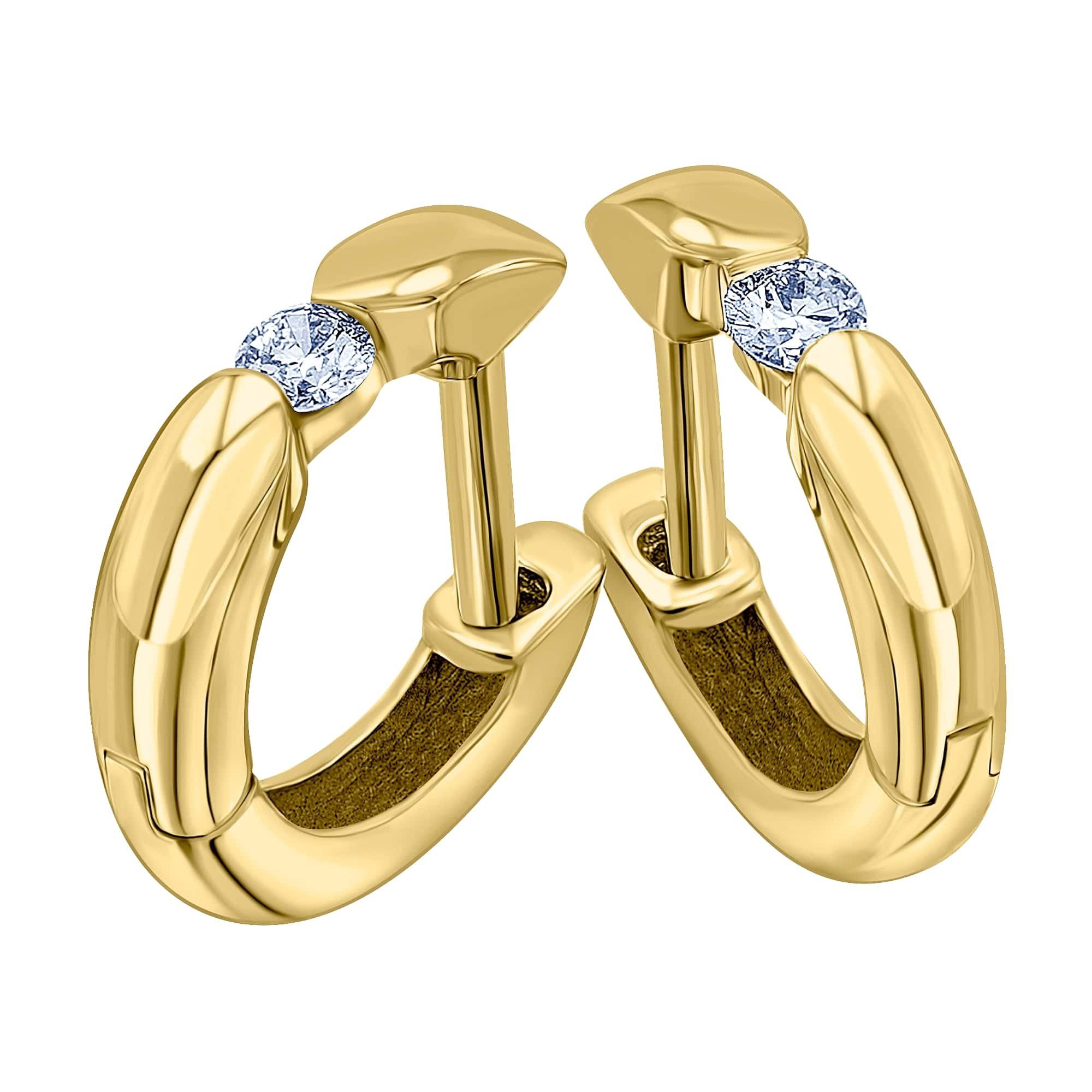 ONE ELEMENT Paar Creolen 0,20 ct Diamant Brillant Ohrringe Creolen aus 585 Gelbgold, Damen Gold Schmuck