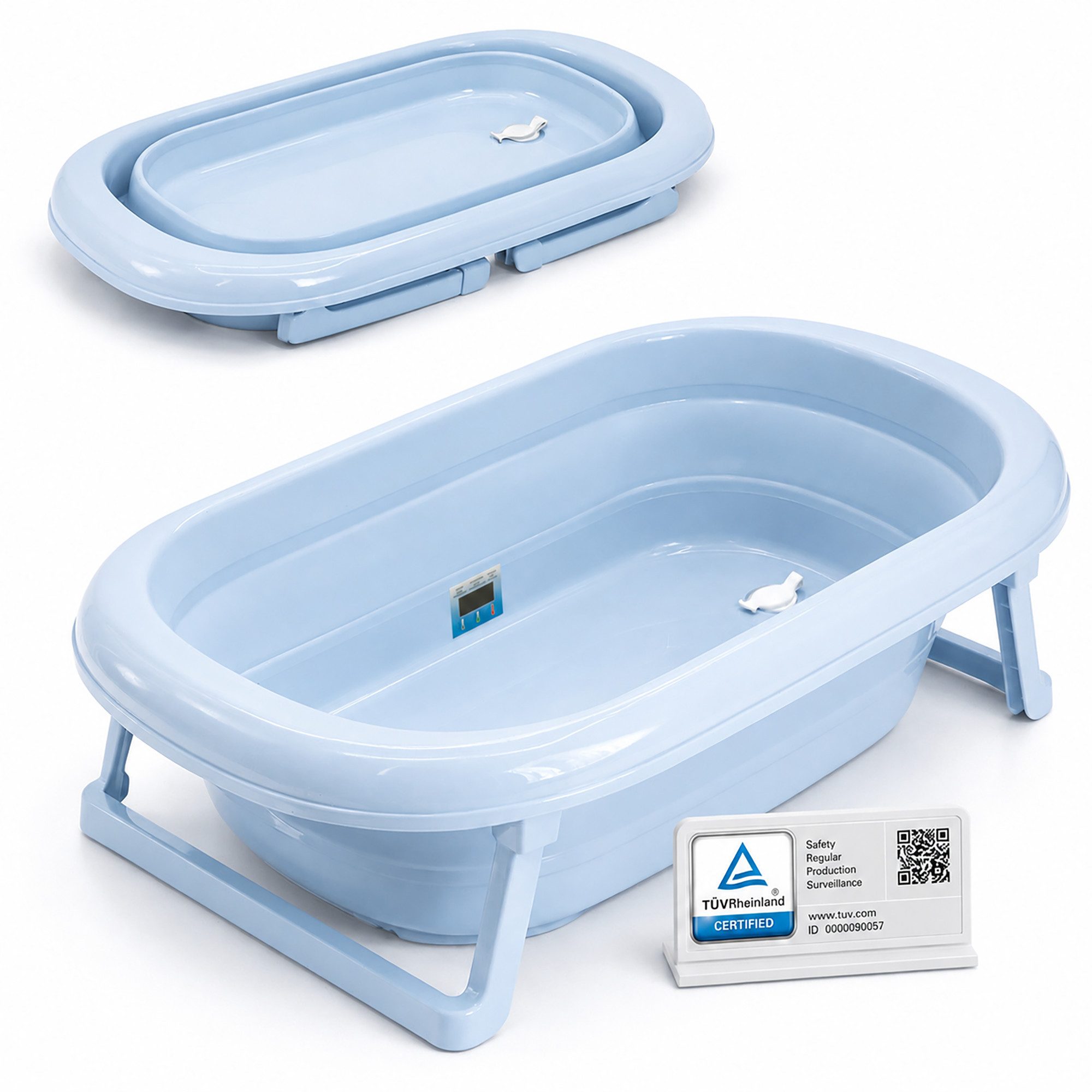 Babykajo Babybadewanne TÜV geprüft, (1-tlg), Faltbare Babybadewanne mit integriertem Thermometer und Abfluss