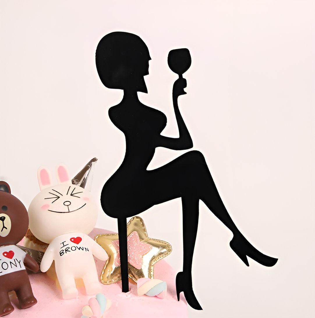 Festivalartikel Tortenstecker Lady Dame schwarz topper