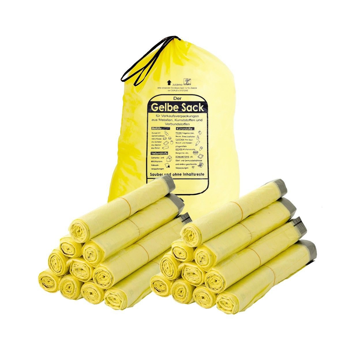 ARLI Müllbeutel Der Gelbe Sack 90L HDPE Müllbeutel gelbe Müllsäcke, Zubehör für Mülltonne, mit Zugband