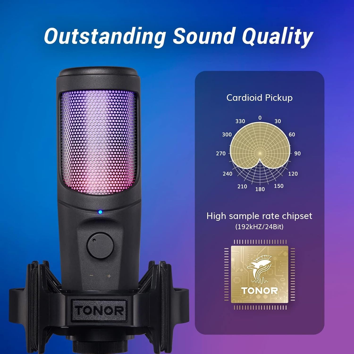 TONOR Mikrofon TONOR TC40 RGB USB Mikrofon mit Mute Taste & Arm für PC PS4 PS5